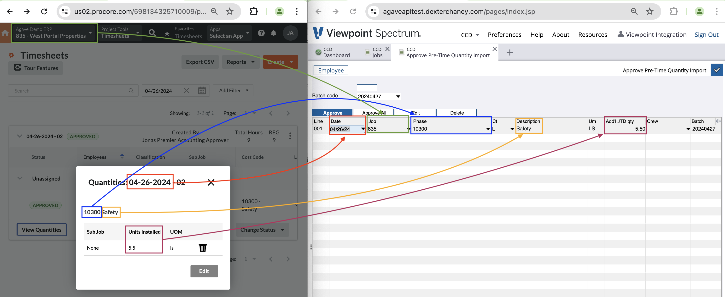 Procore and Spectrum AR Invoice Visual Mapping