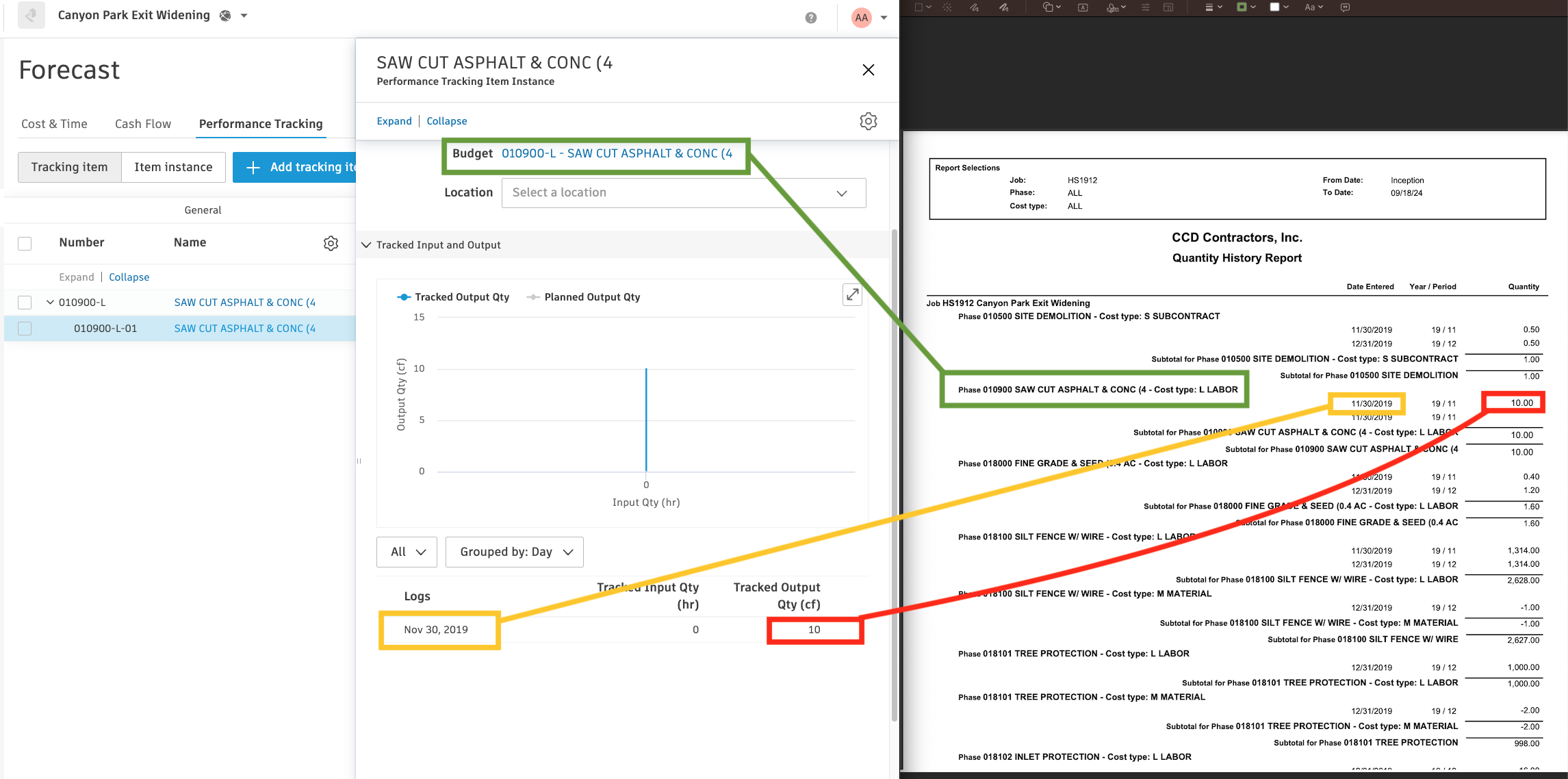 Autodesk Build and Spectrum Actual Production Quantities Visual Mapping