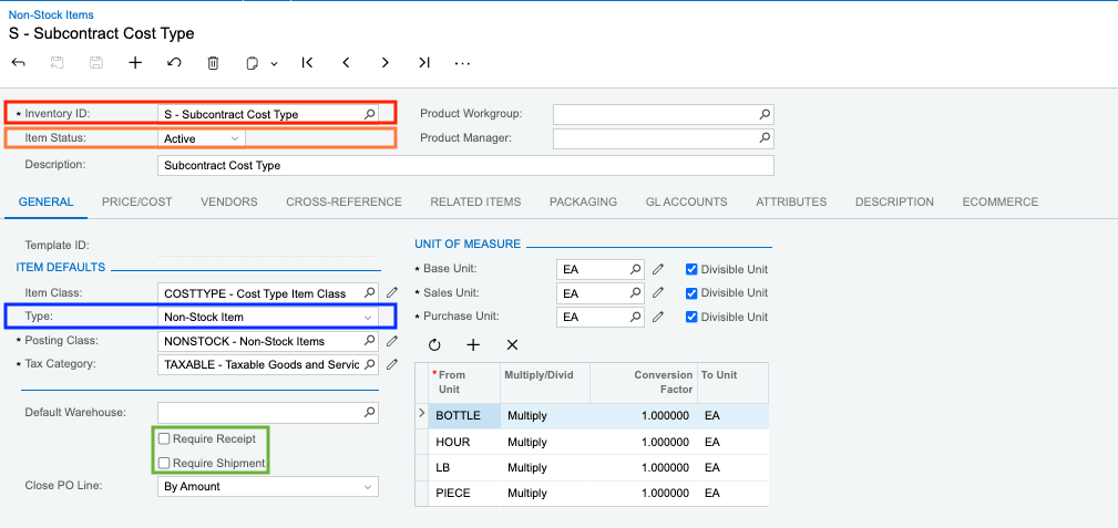 Acumatica Non-Stock Item Setup 1