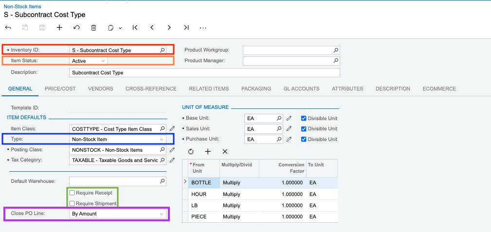 Acumatica Non-Stock Item Setup 1