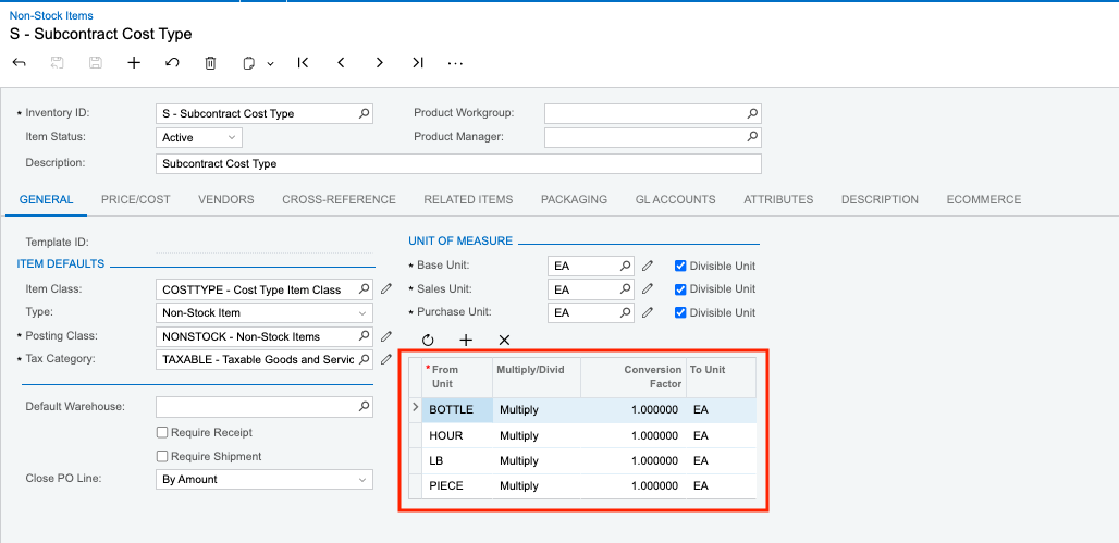 Acumatica Non-Stock Item Setup 1