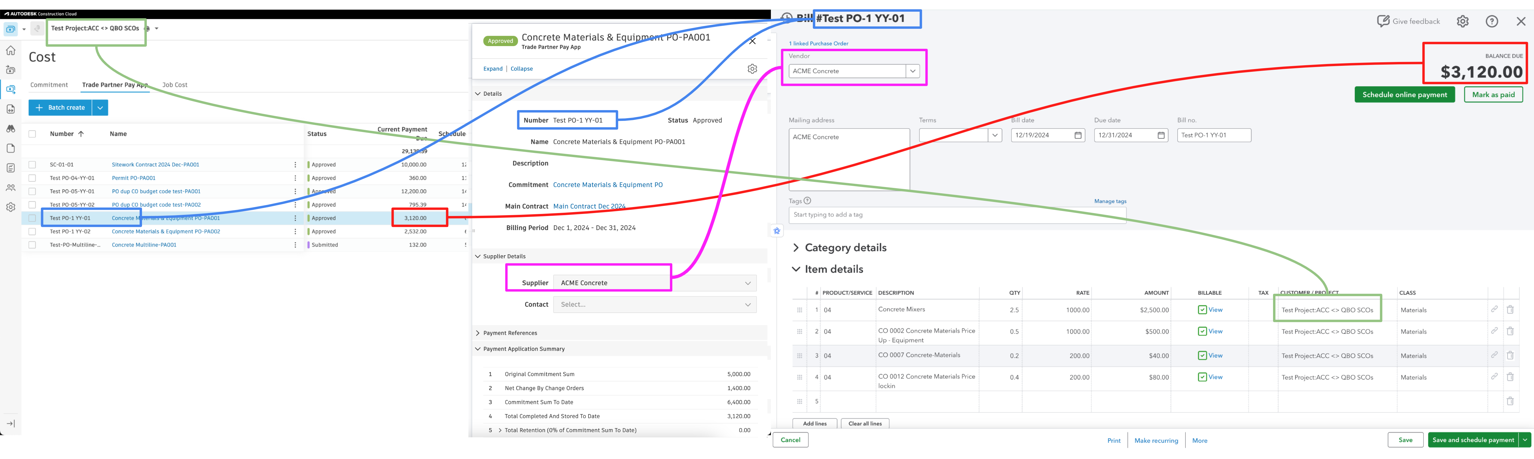 Autodesk Build and QuickBooks Online Purchase Orders Visual Mapping 1