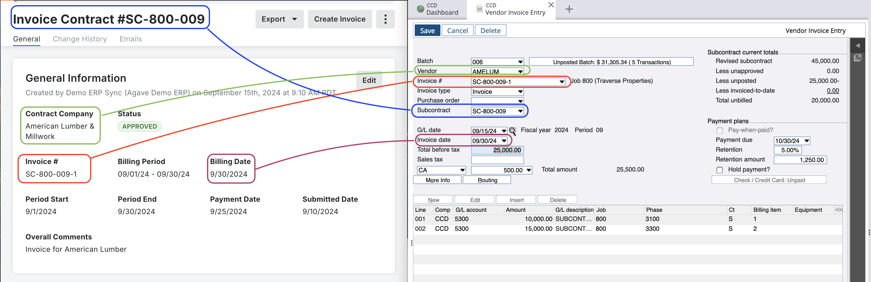 Procore and Spectrum AP Invoice Visual Mapping