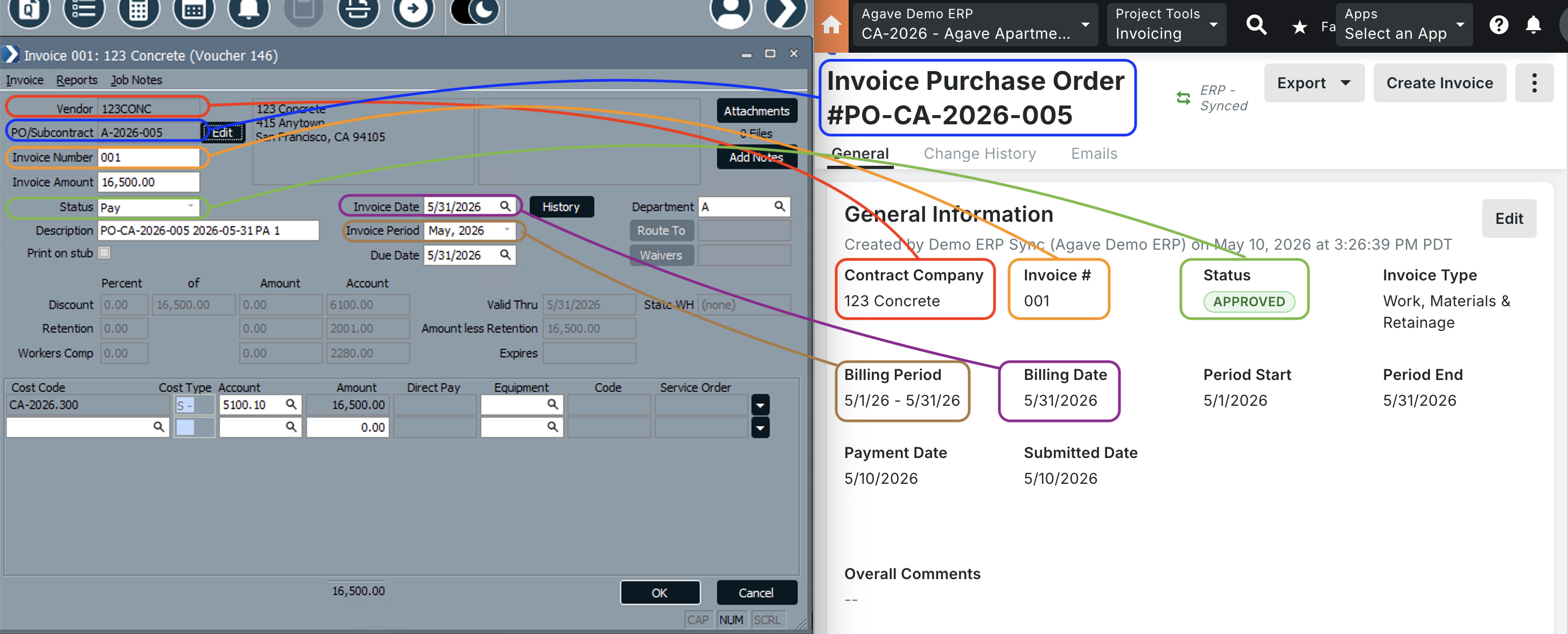 Procore and ComputerEase AP Invoice Visual Mapping