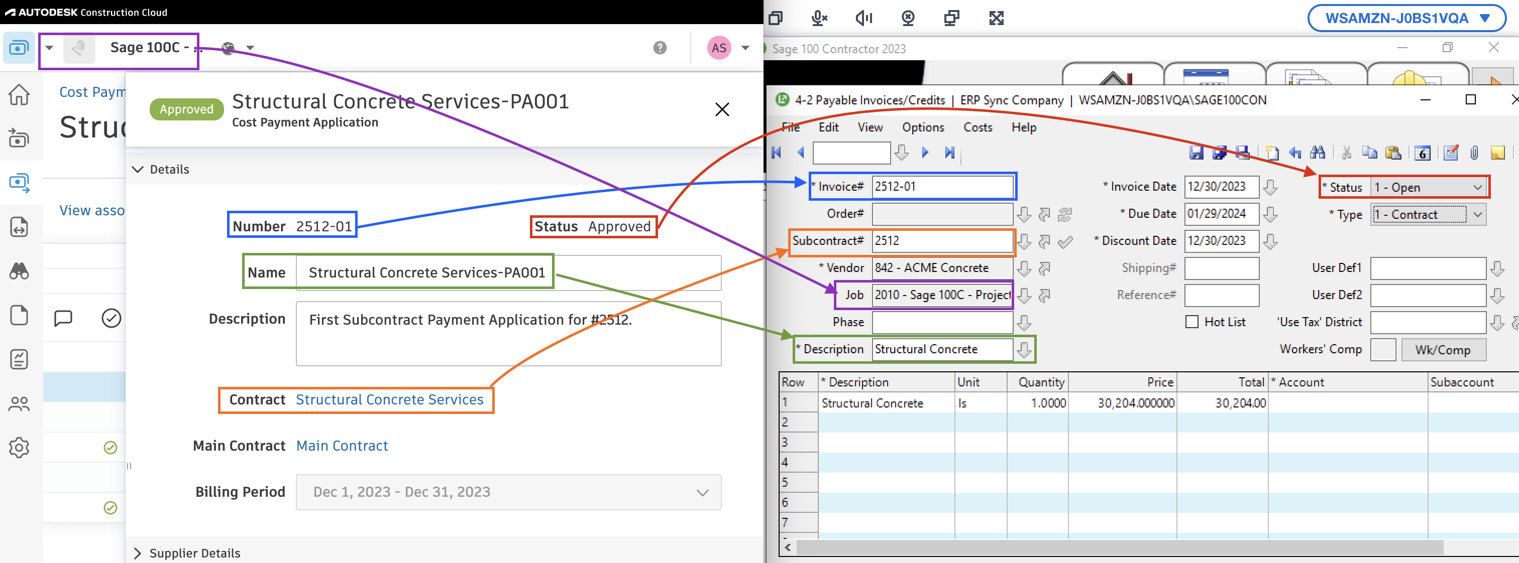 Autodesk Build and Sage 100 AP Invoices Mapping