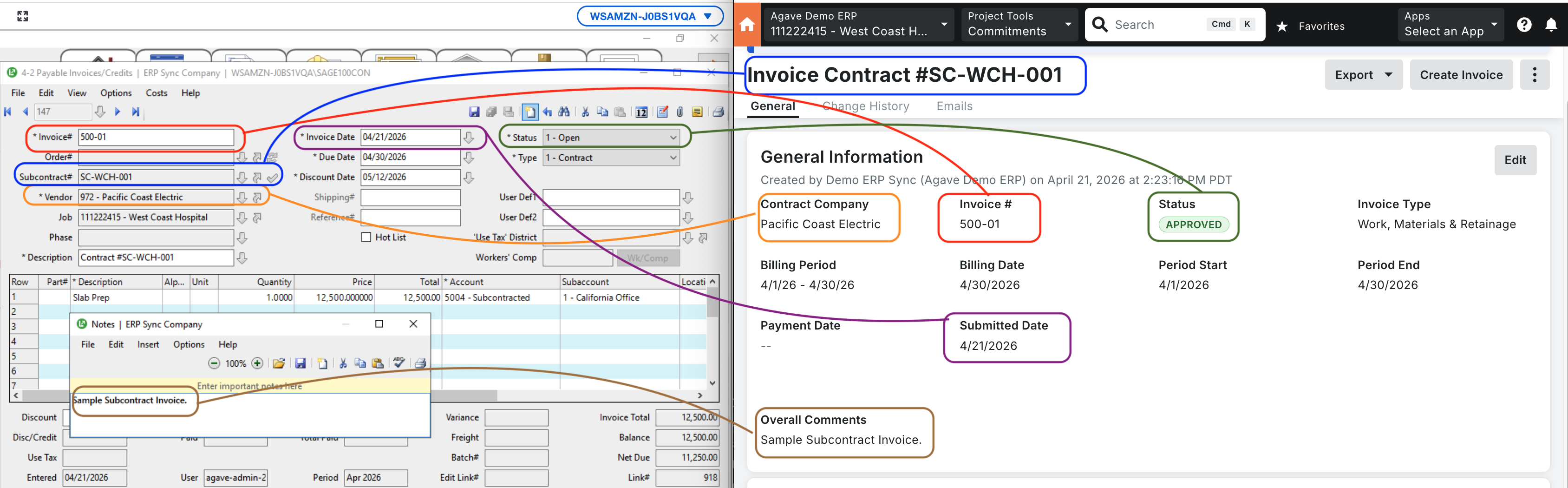 Procore and Sage 100 AP Invoices Mapping 1