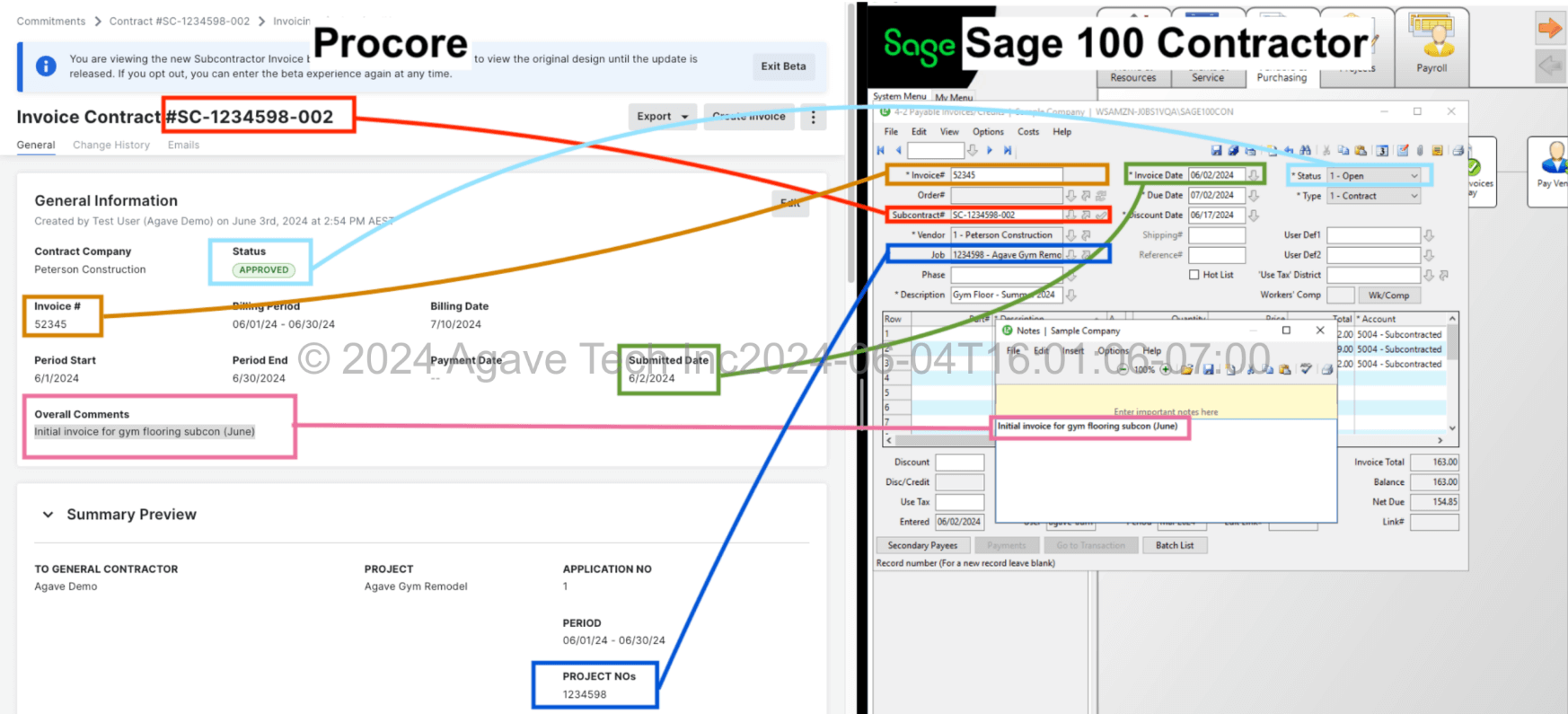 Procore and Sage 100 AP Invoices Mapping 1