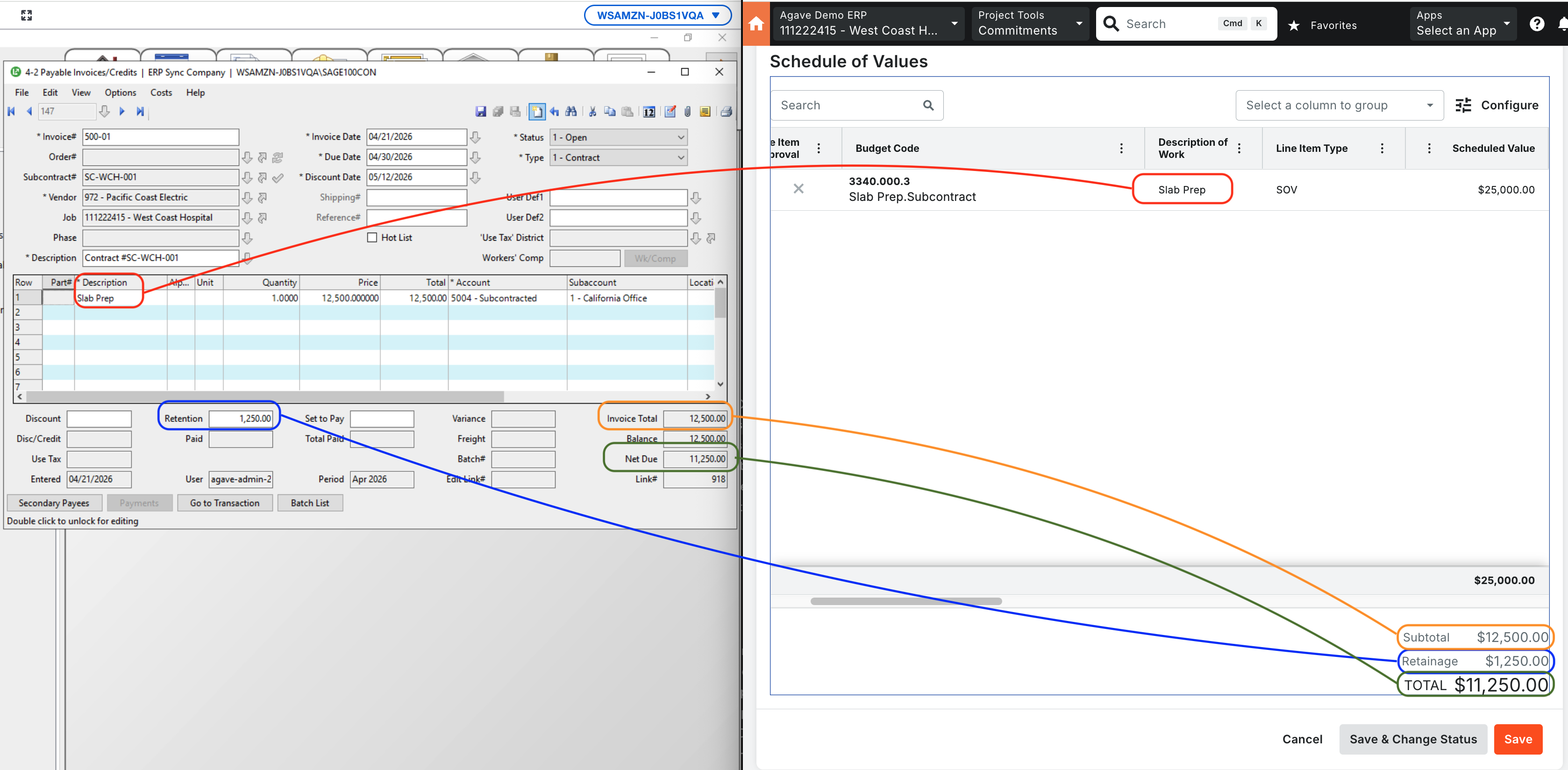 Procore and Sage 100 AP Invoices Mapping 2