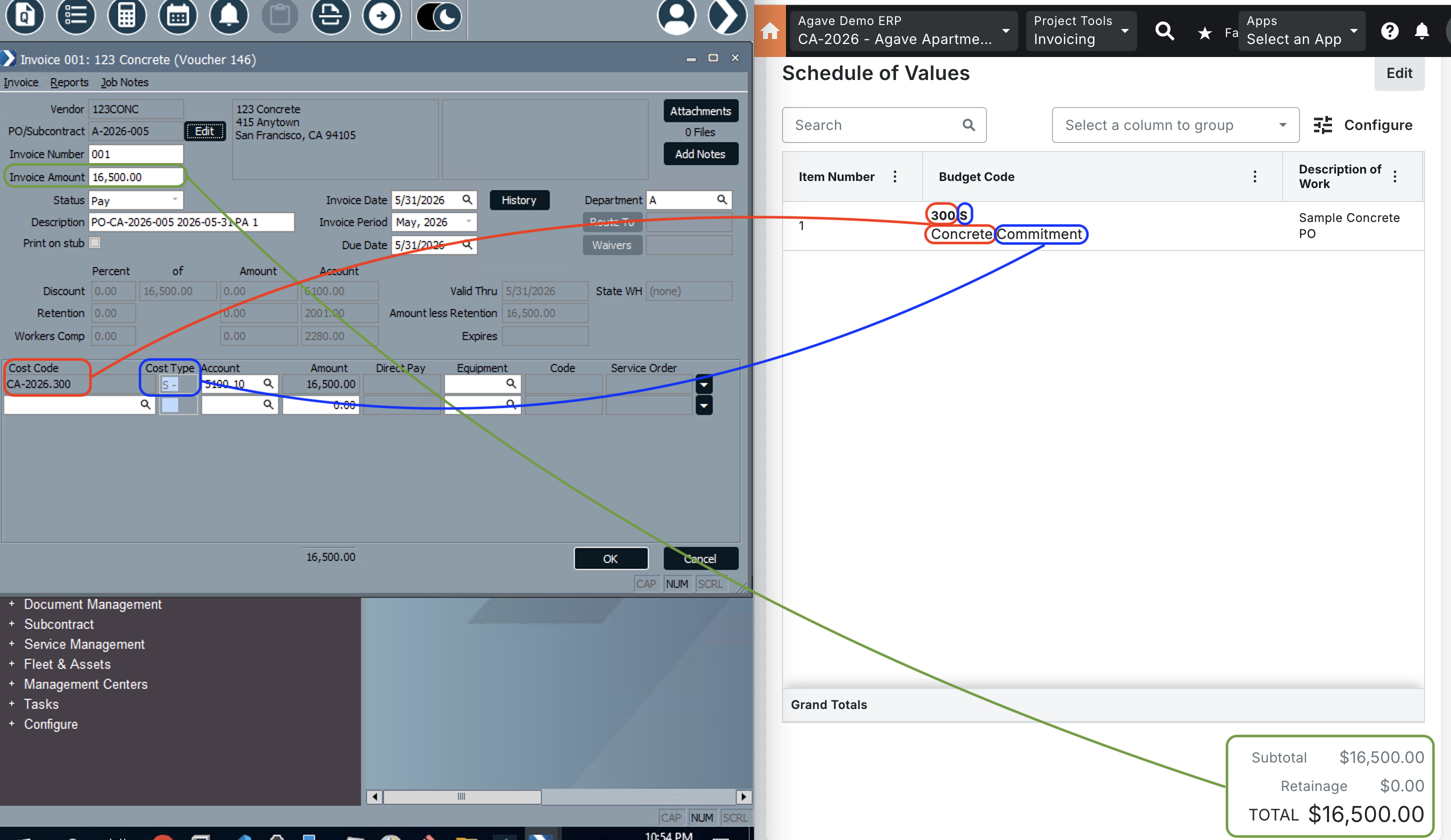 Procore and ComputerEase AP Invoice Visual Mapping