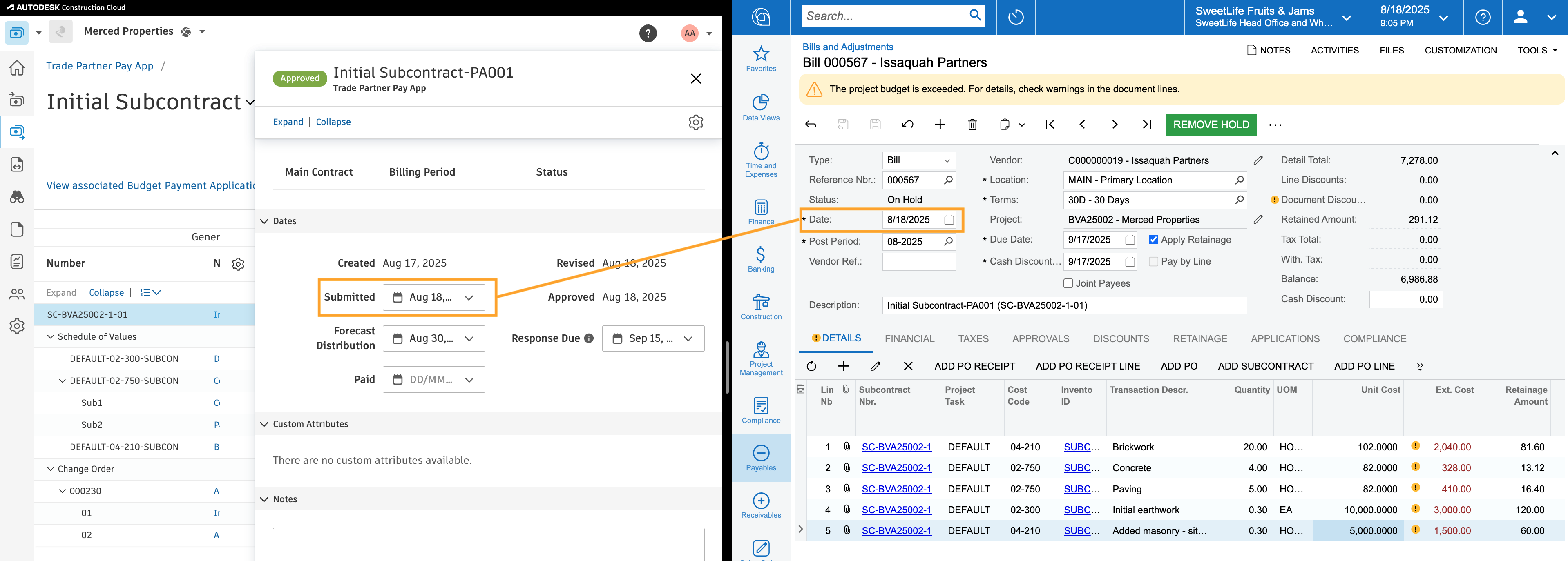 Autodesk Build and Acumatica AP Invoice Mapping