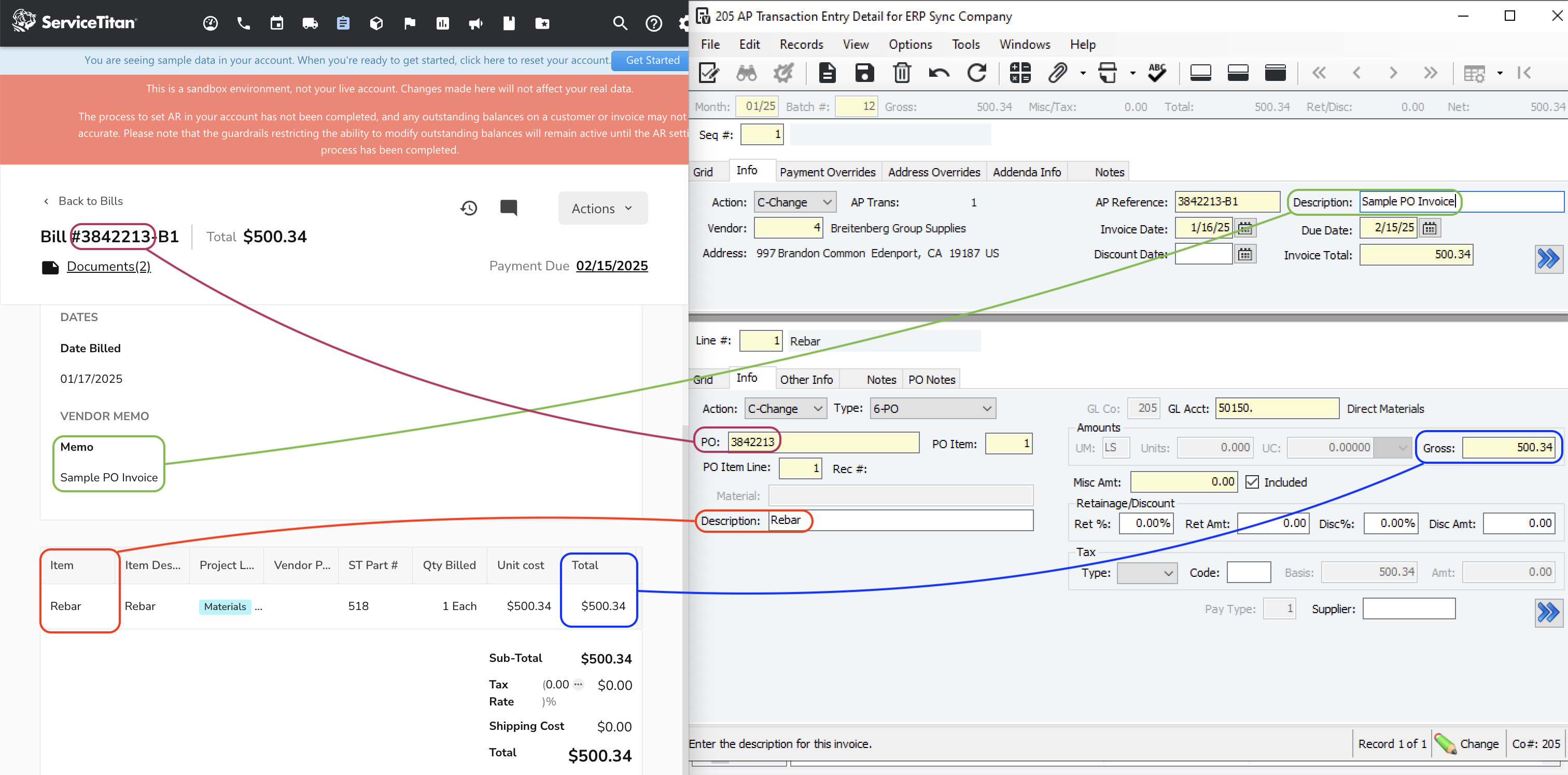 ServiceTitan and Vista AP Invoices Visual Mapping