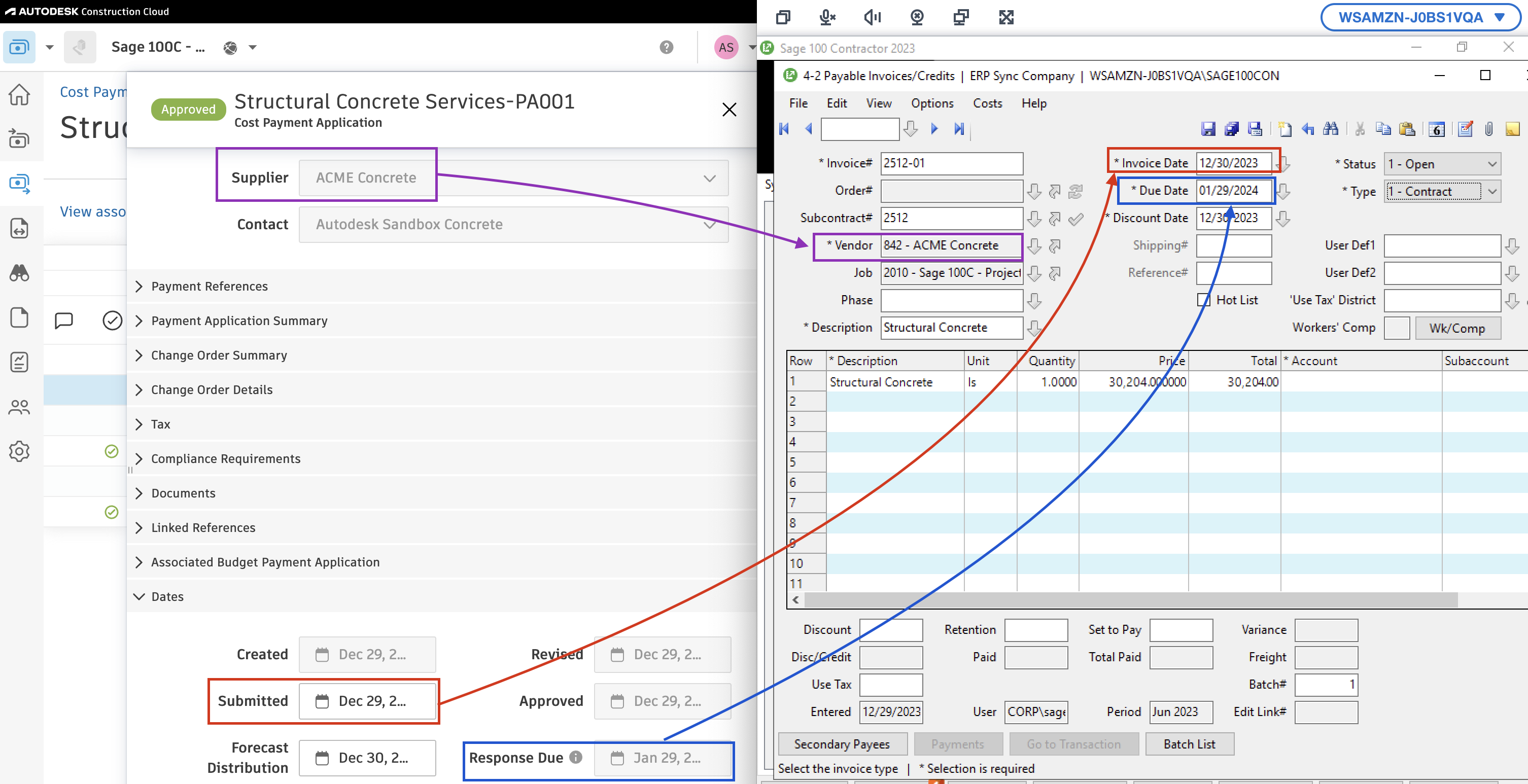 Autodesk Build and Sage 100 AP Invoices Mapping