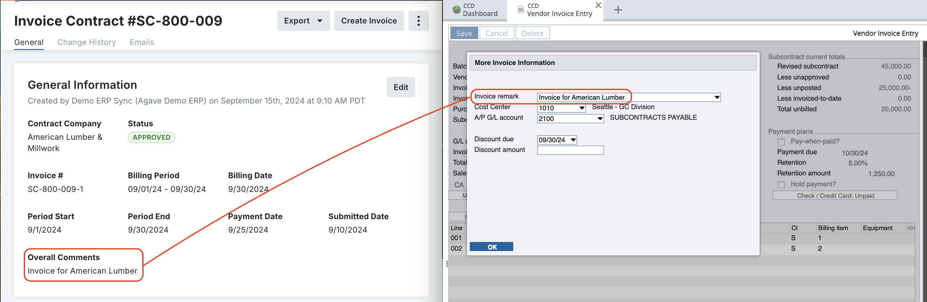 Procore and Spectrum AP Invoice Visual Mapping