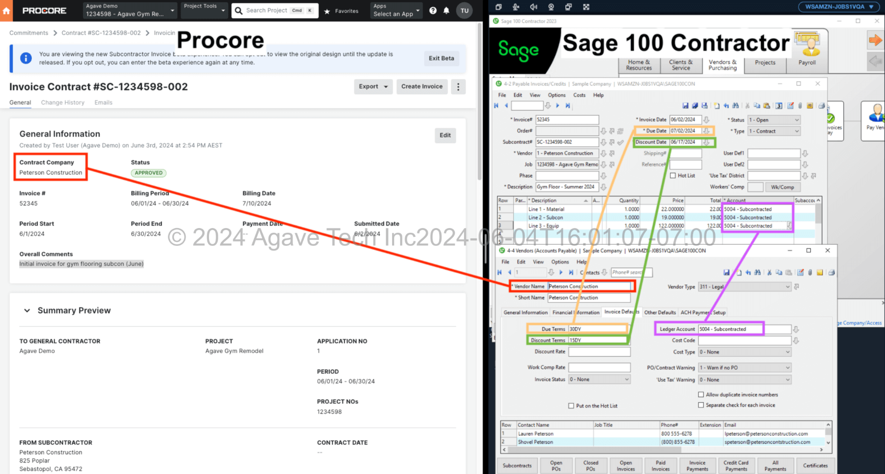 Procore and Sage 100 AP Invoices Mapping 2