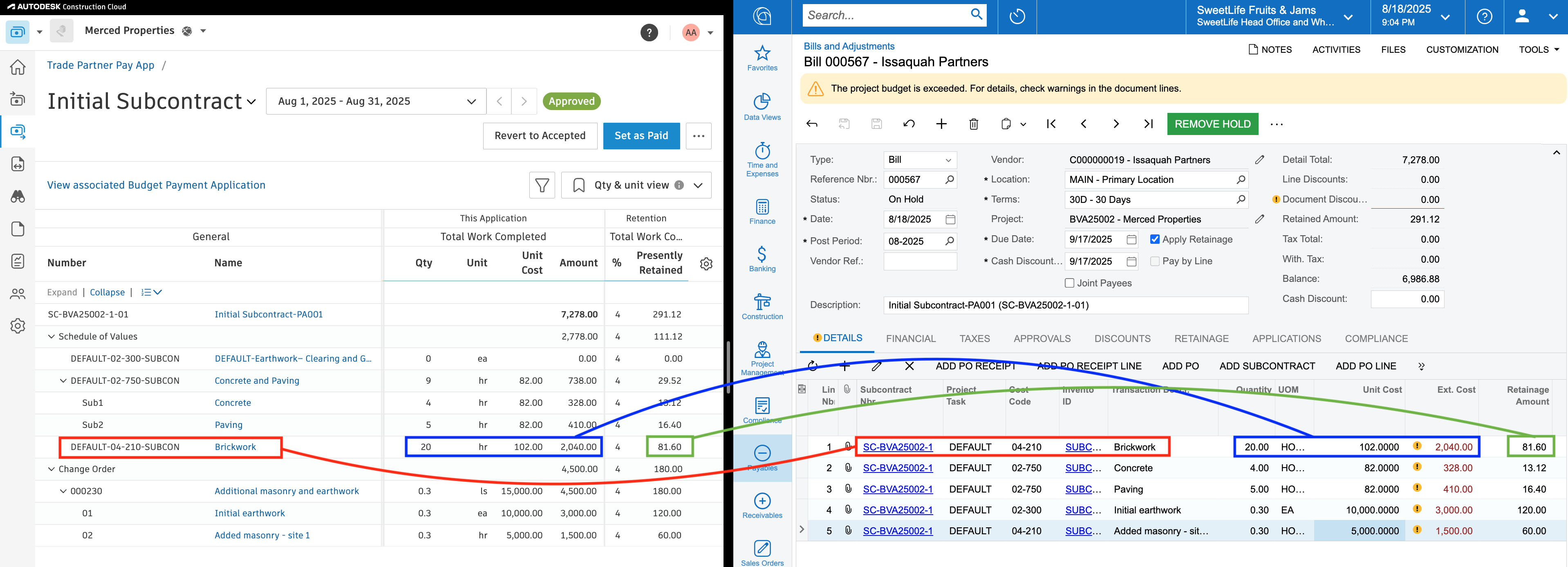 Autodesk Build and Acumatica AP Invoice Mapping