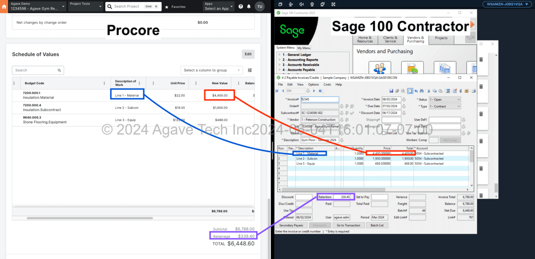 Procore and Sage 100 AP Invoices Mapping 3