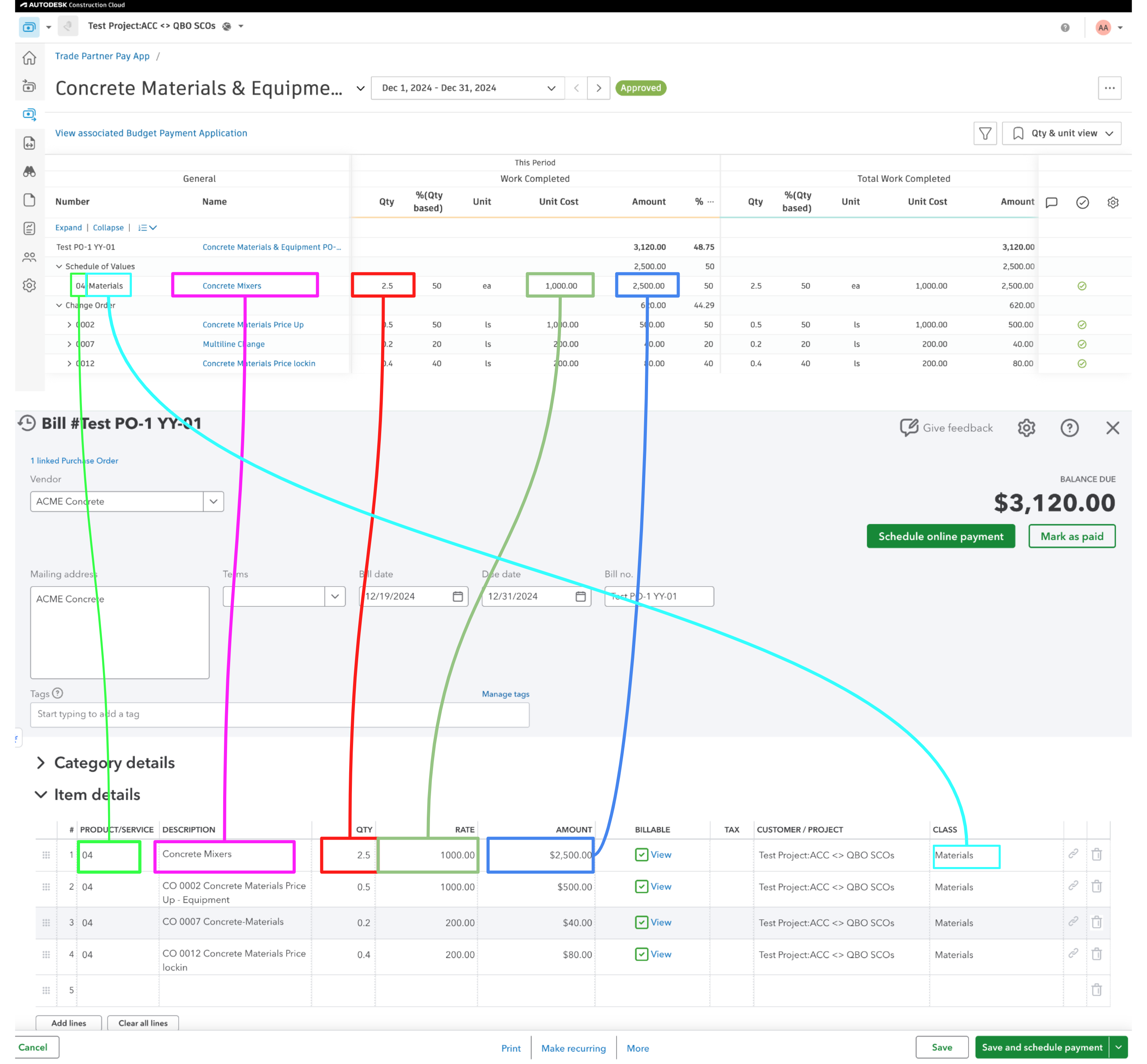 Autodesk Build and QuickBooks Online Purchase Orders Visual Mapping 2