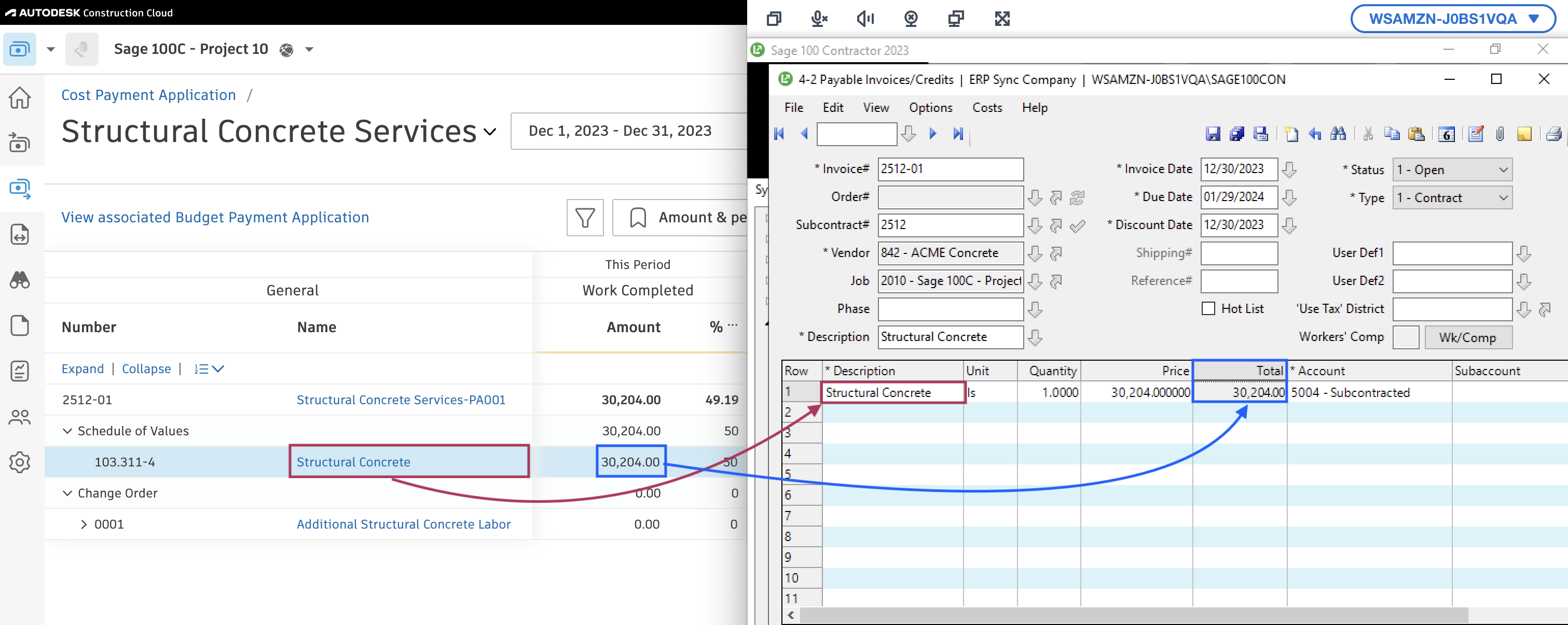 Autodesk Build and Sage 100 AP Invoices Mapping