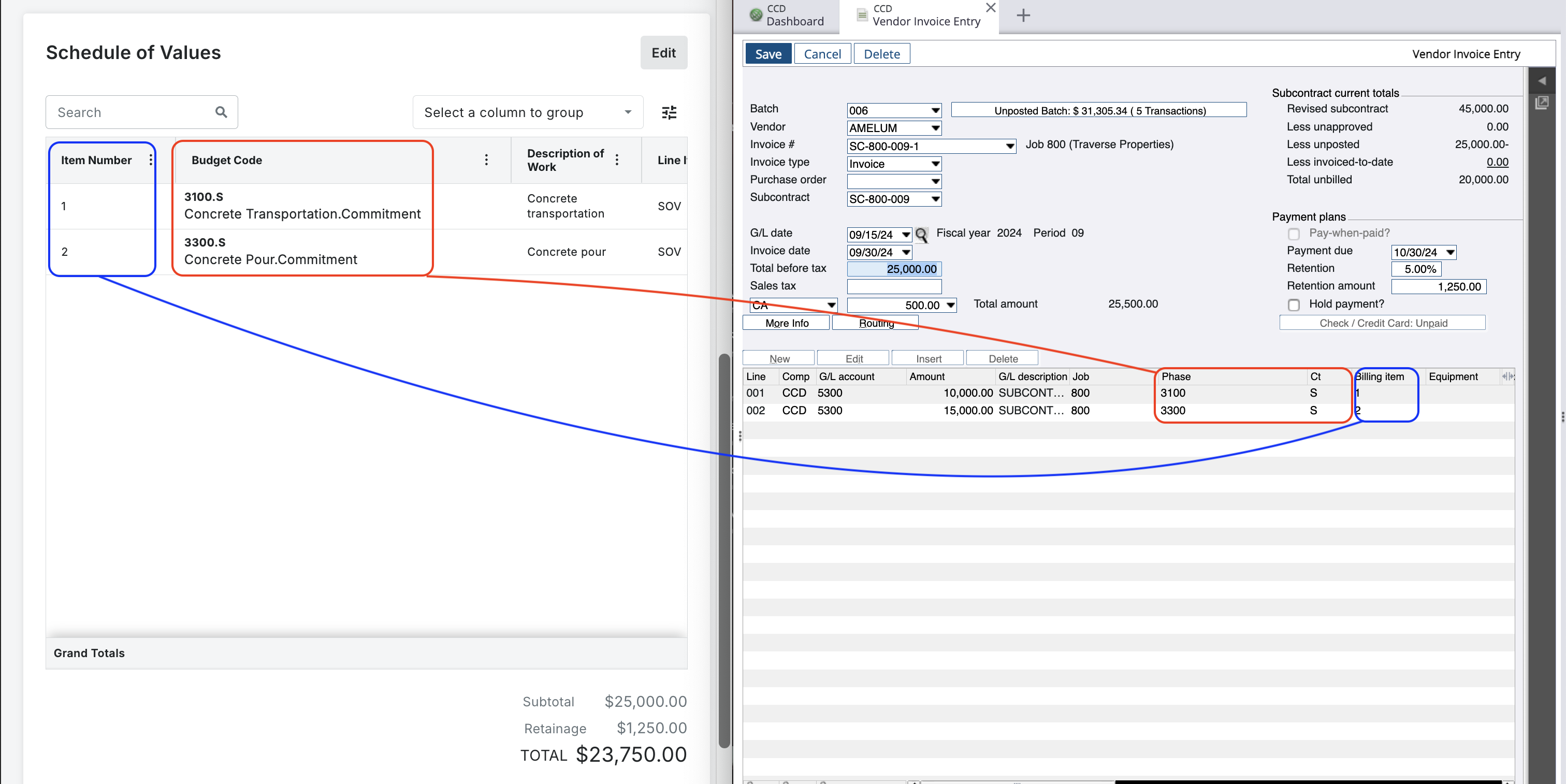 Procore and Spectrum AP Invoice Visual Mapping