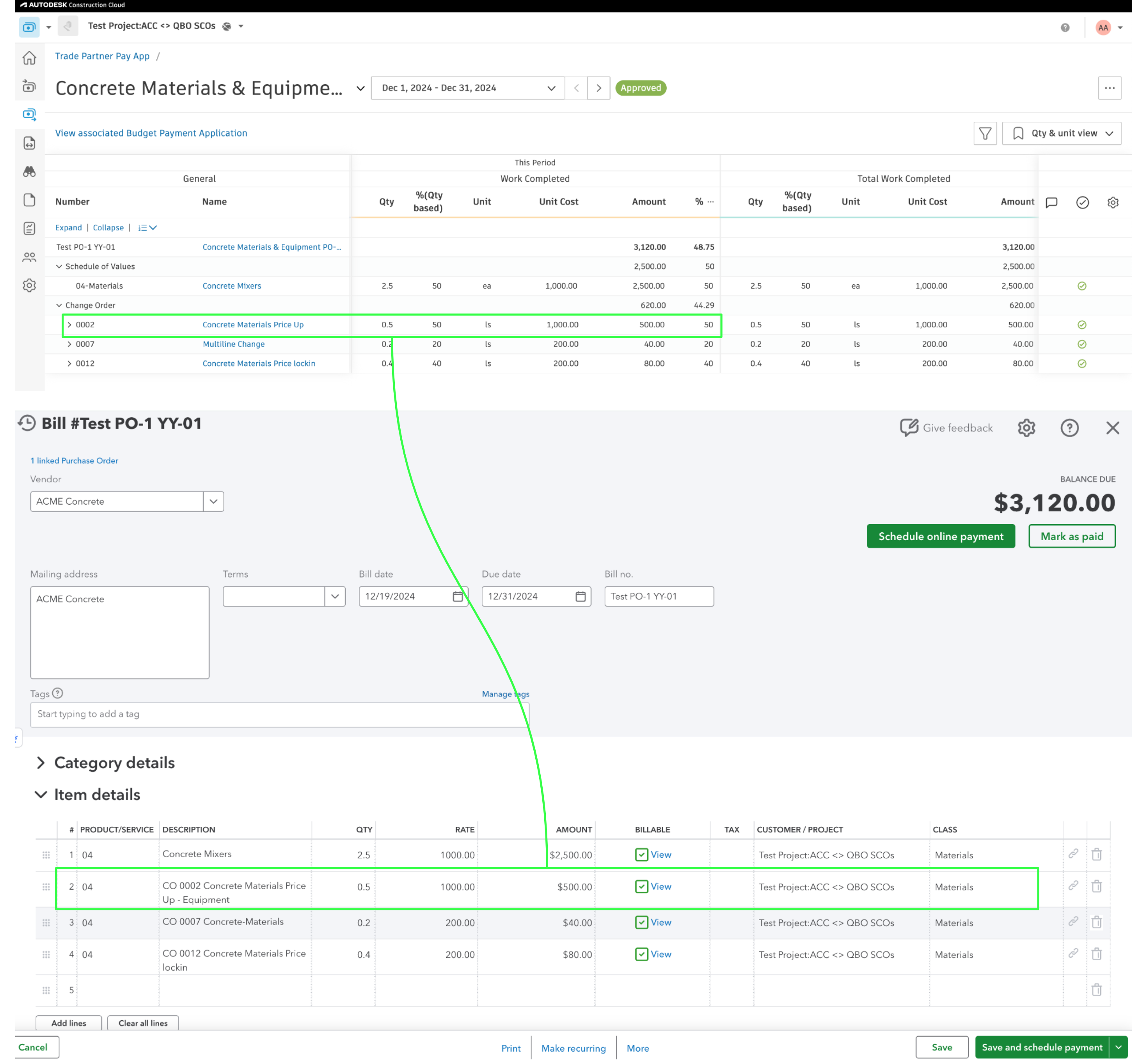 Autodesk Build and QuickBooks Online Purchase Orders Visual Mapping 2