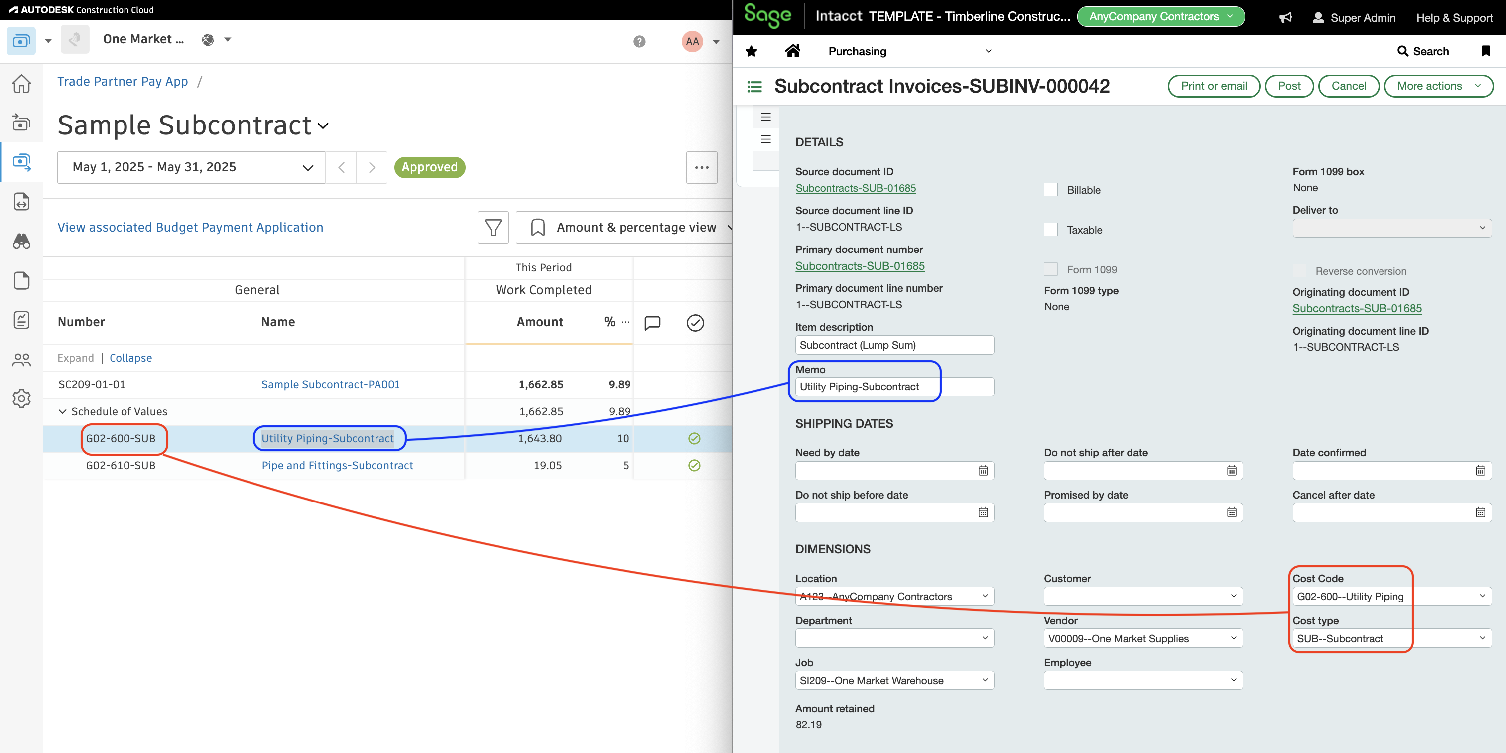 Autodesk Build and Sage Intacct Visual Mapping