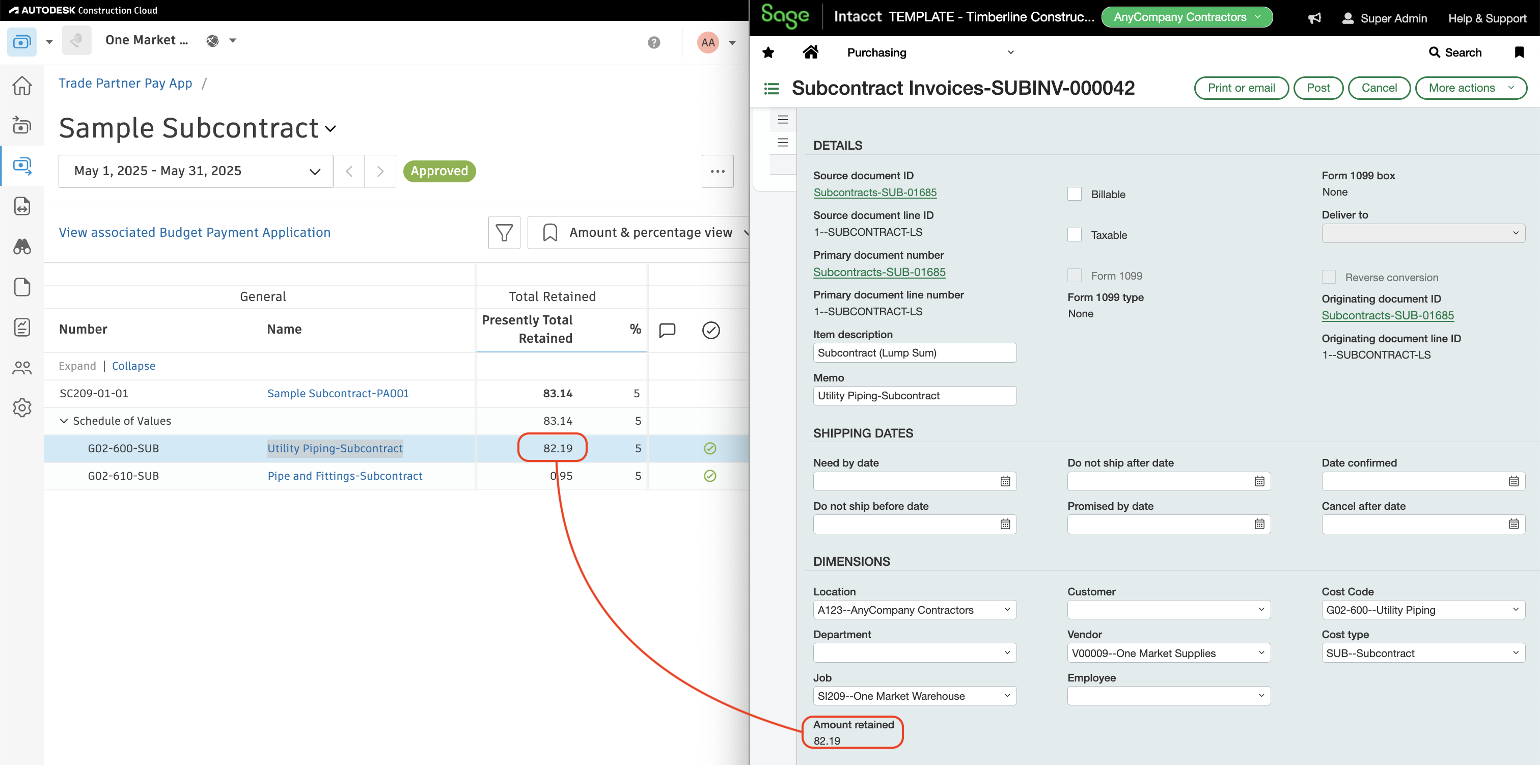 Autodesk Build and Sage Intacct Visual Mapping