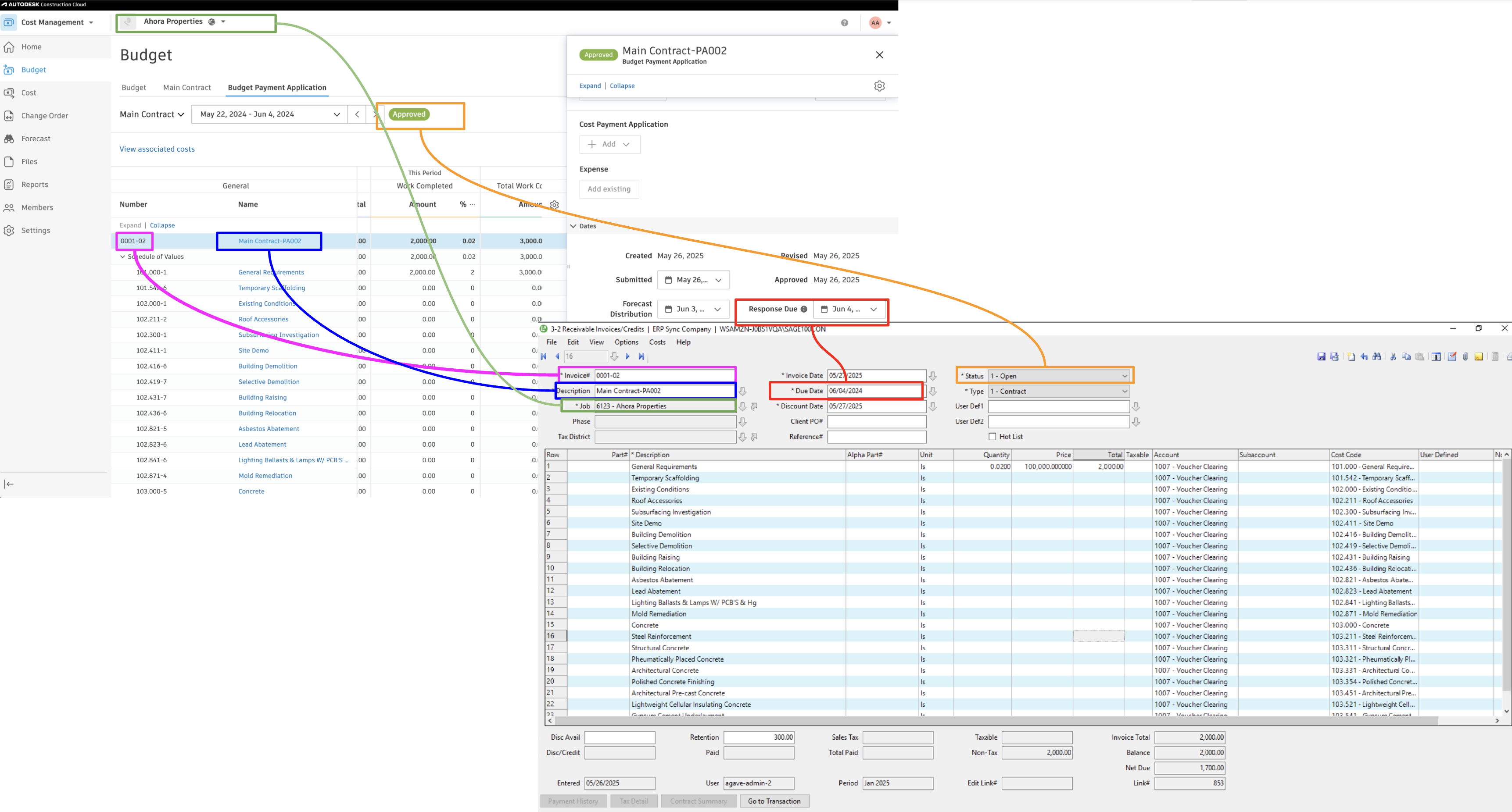 Autodesk Build and Sage 100 AR Invoices Mapping