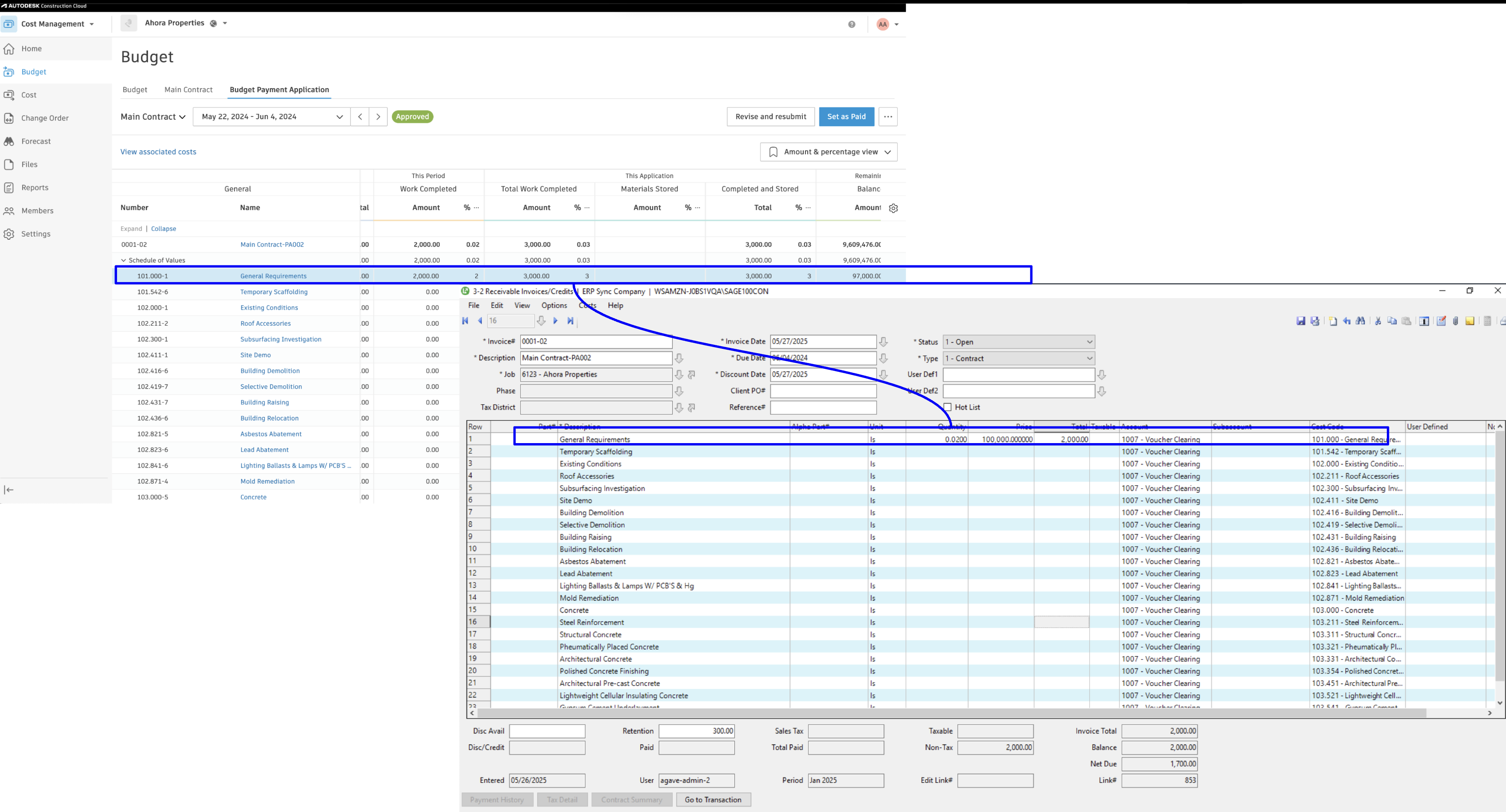 Autodesk Build and Sage 100 AR Invoices Mapping