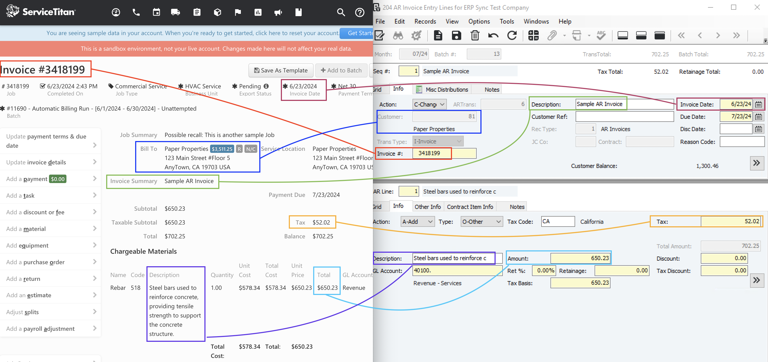 ServiceTitan and Vista AR Invoices Visual Mapping