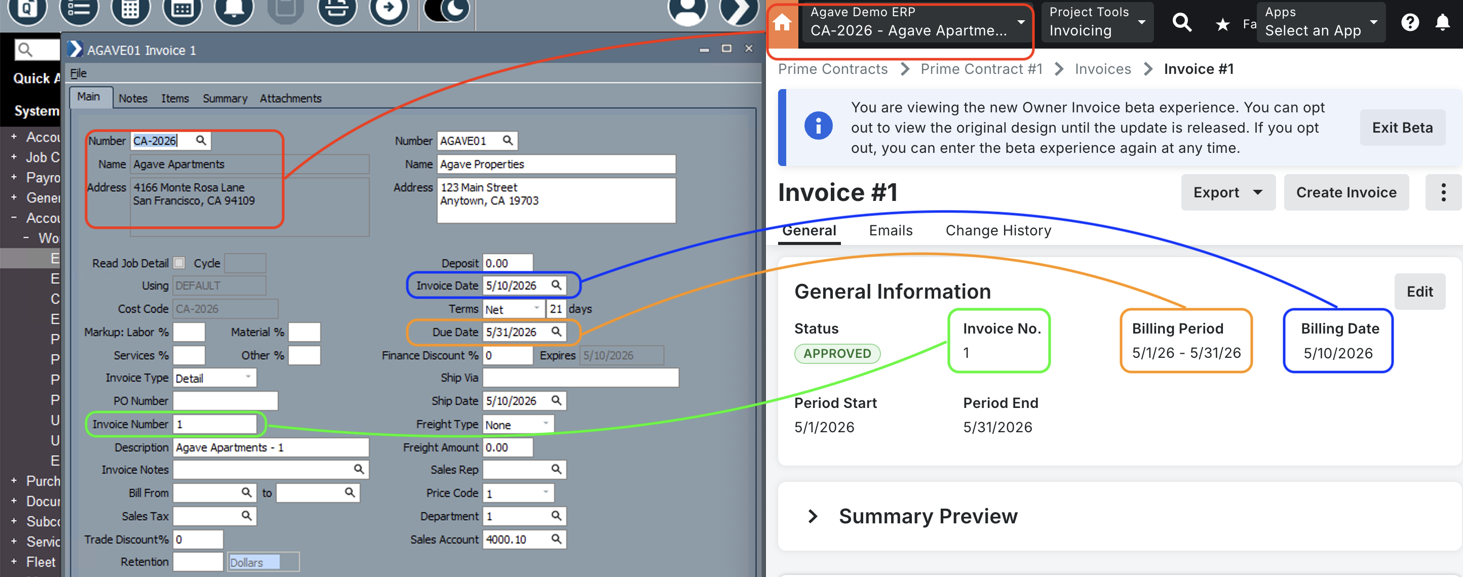 Procore and ComputerEase AR Invoice Visual Mapping