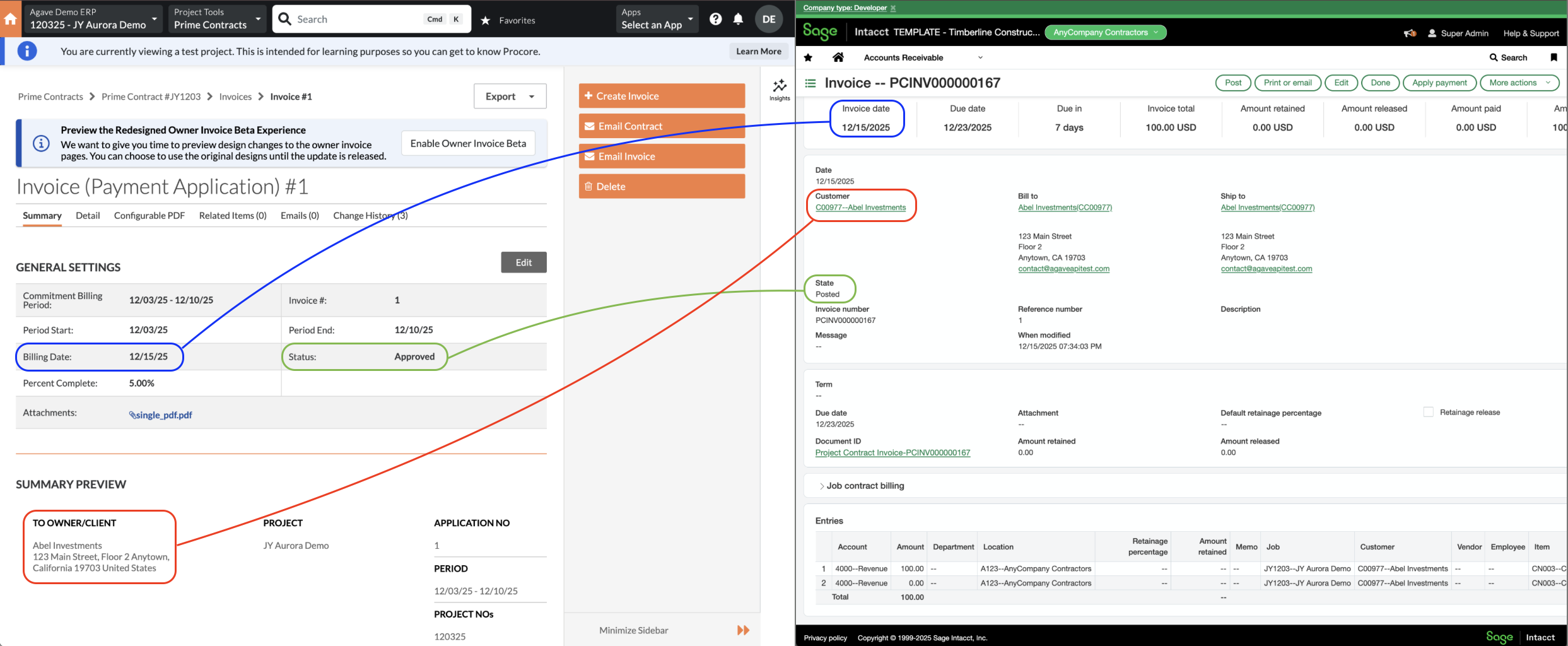 Procore and Sage Intacct Visual Mapping