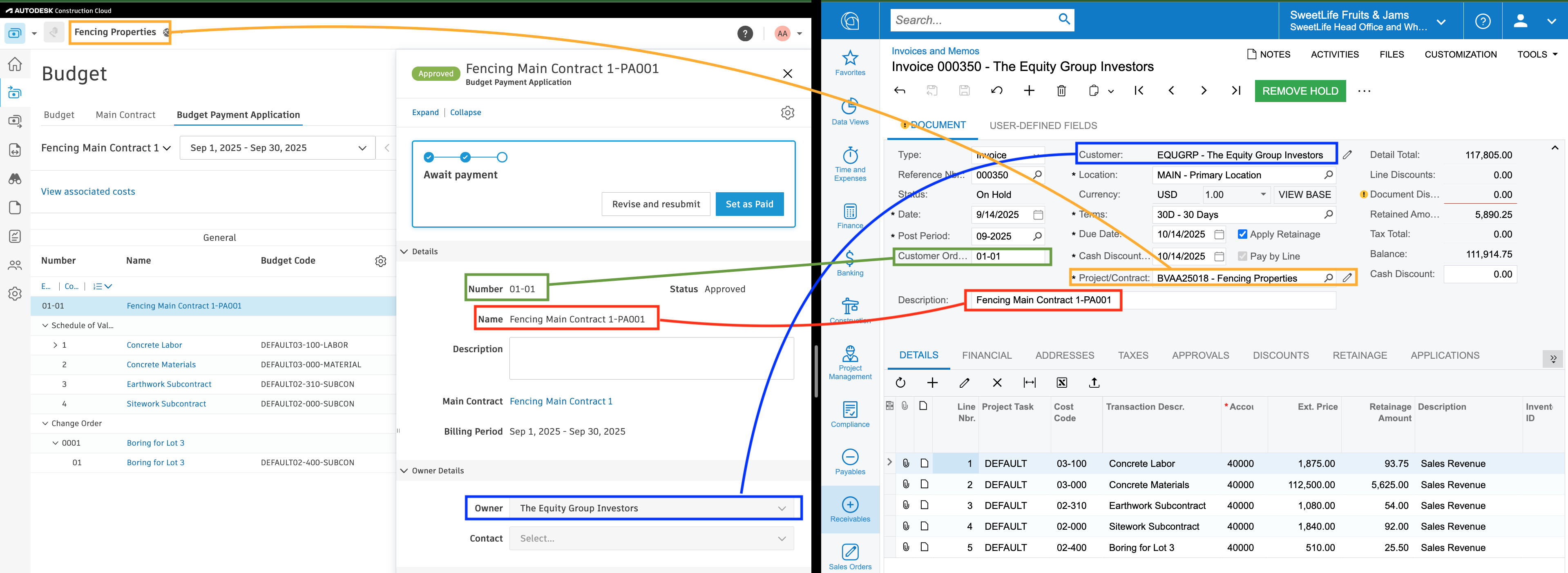 Autodesk Build and Acumatica AR Invoice Mapping