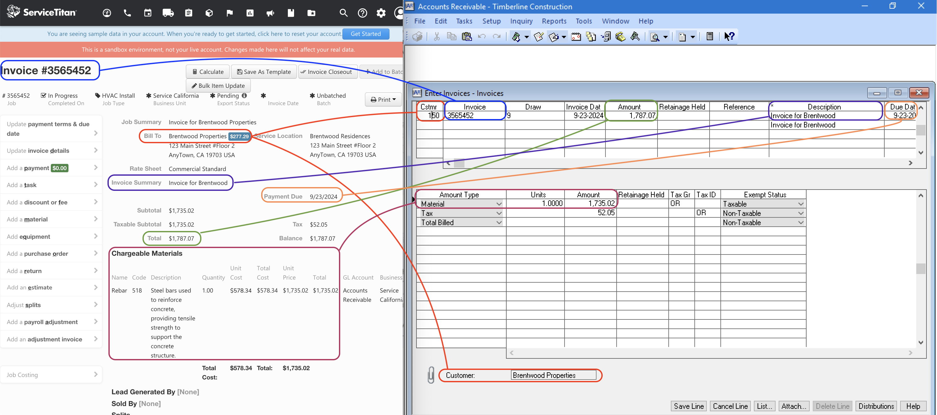 ServiceTitan and Sage 300 CRE AR Invoices Visual Mapping