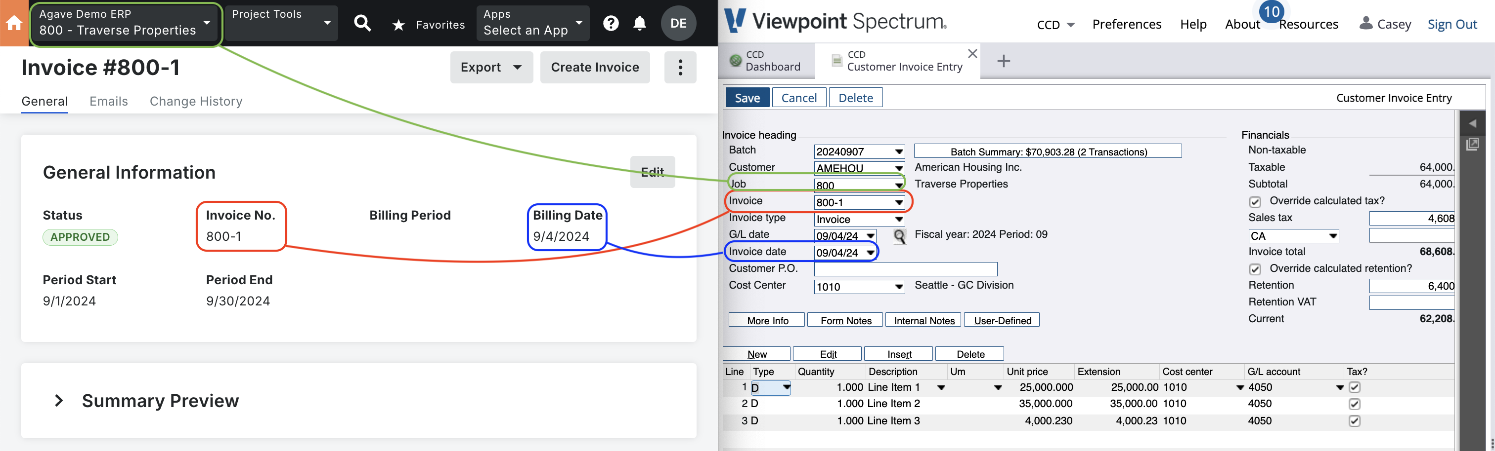 Procore and Spectrum AR Invoice Visual Mapping