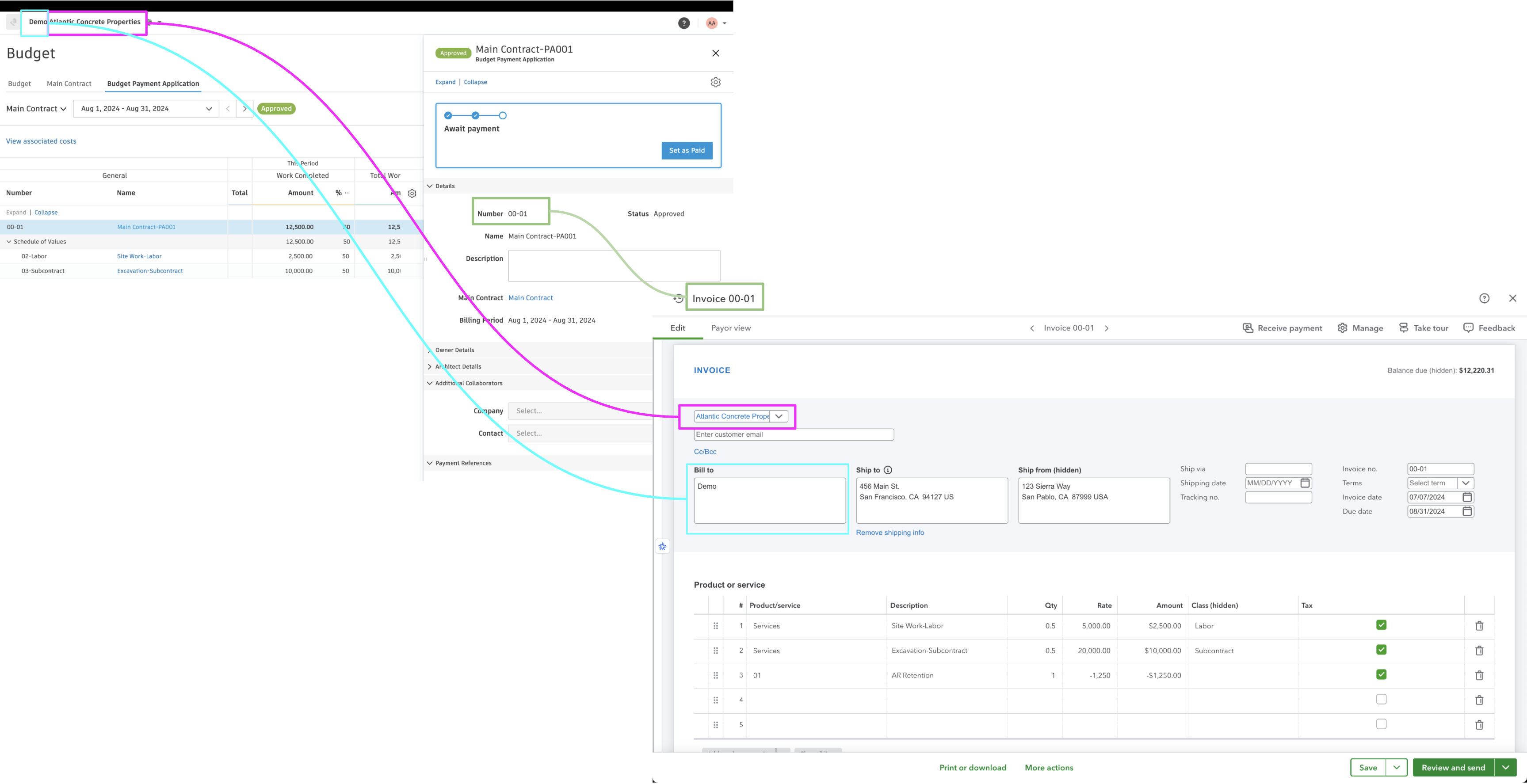 Autodesk Build and QuickBooks Online AR Invoices Visual Mapping 1