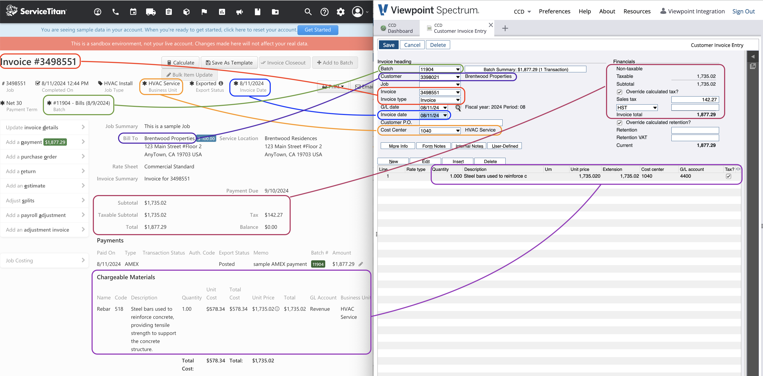 ServiceTitan and Spectrum AR Invoices Visual Mapping