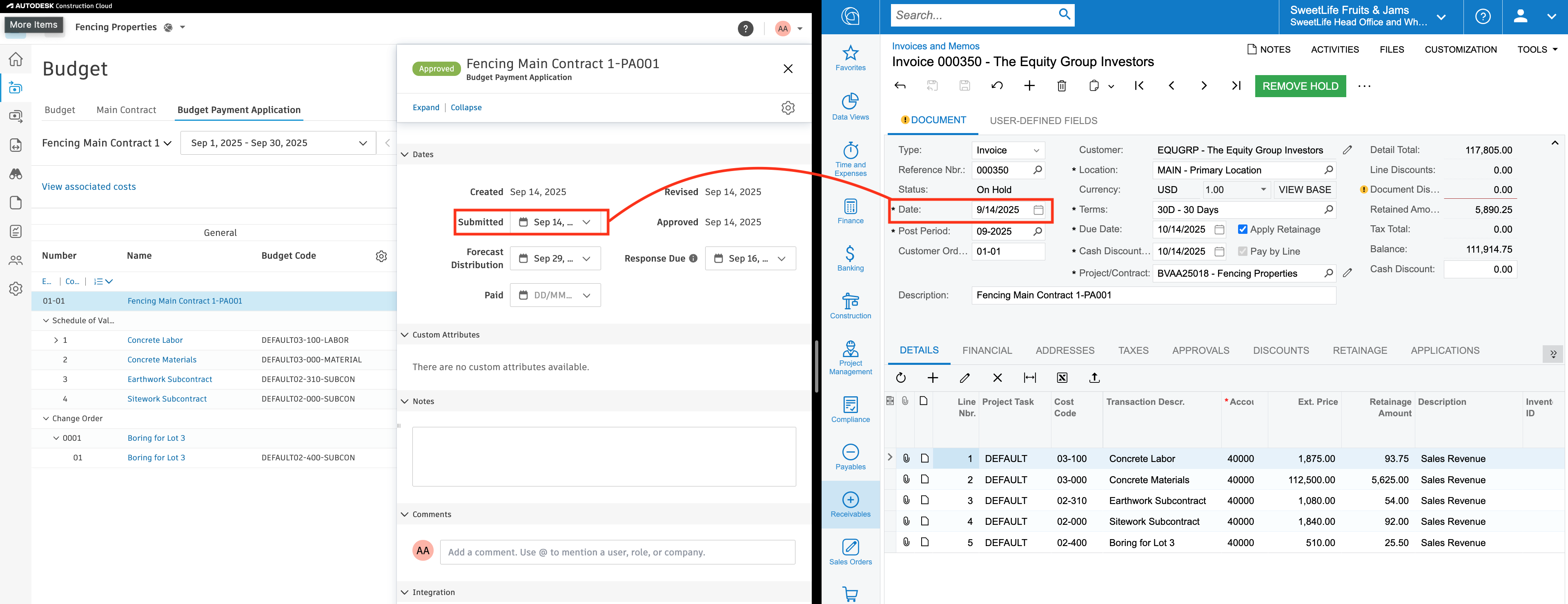 Autodesk Build and Acumatica AR Invoice Mapping
