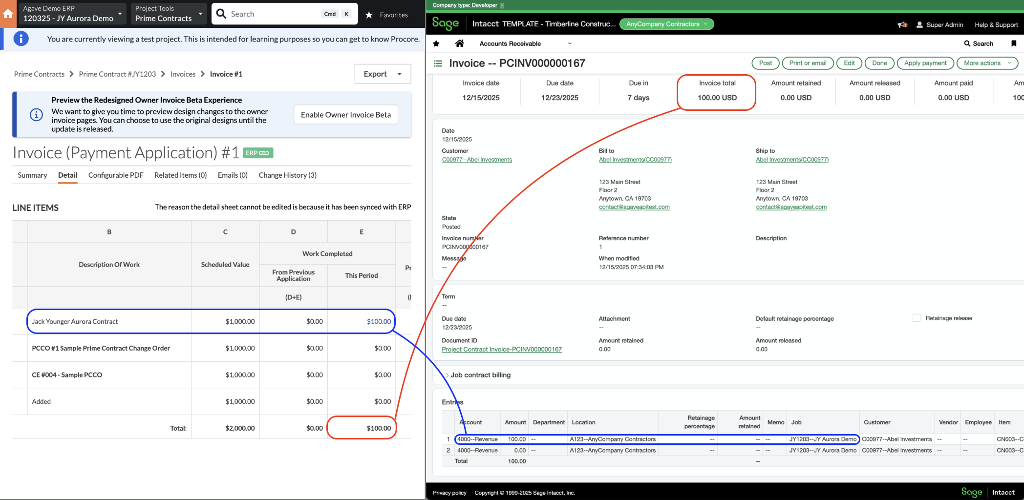 Procore and Sage Intacct Visual Mapping