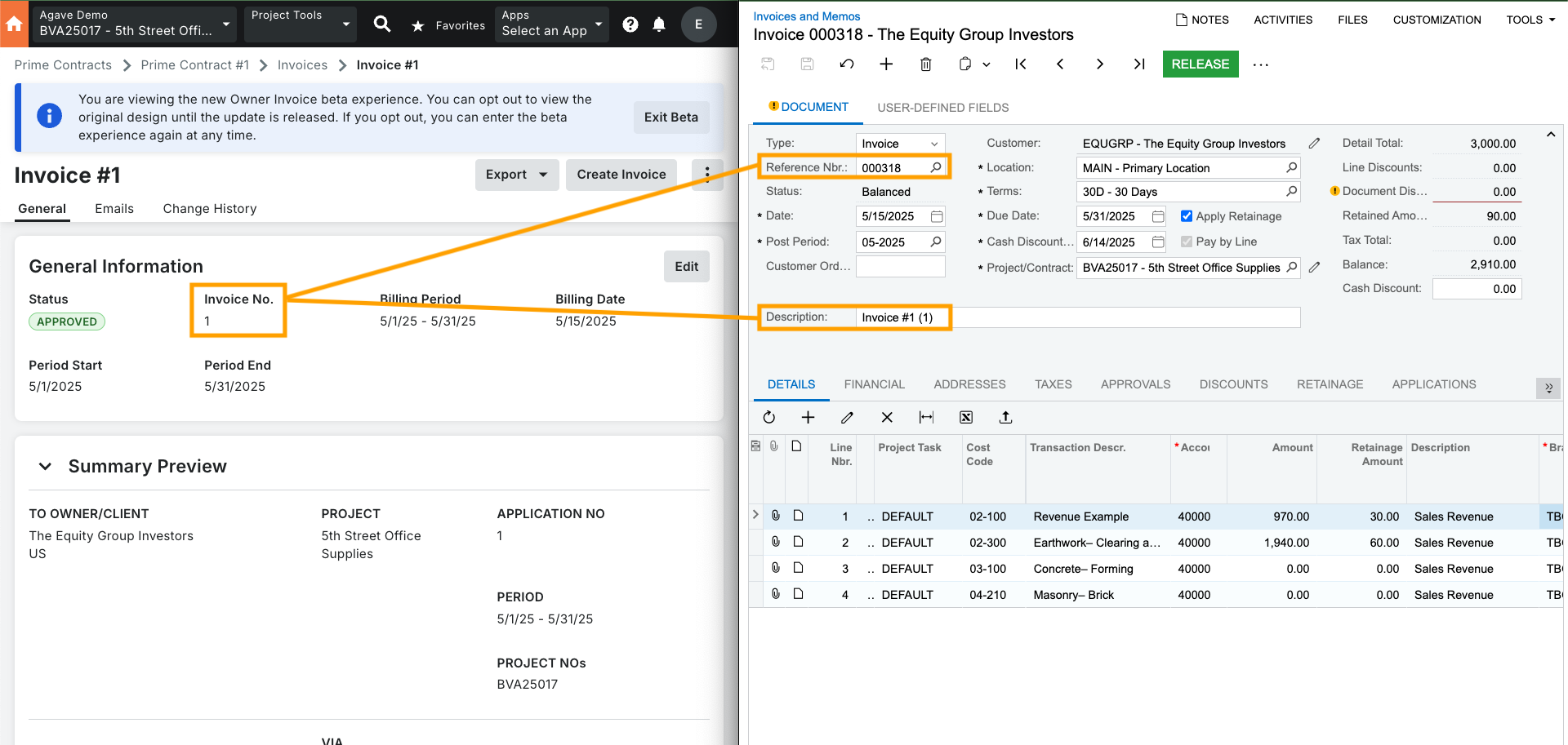 Procore and Acumatica AR Invoices Visual Mapping