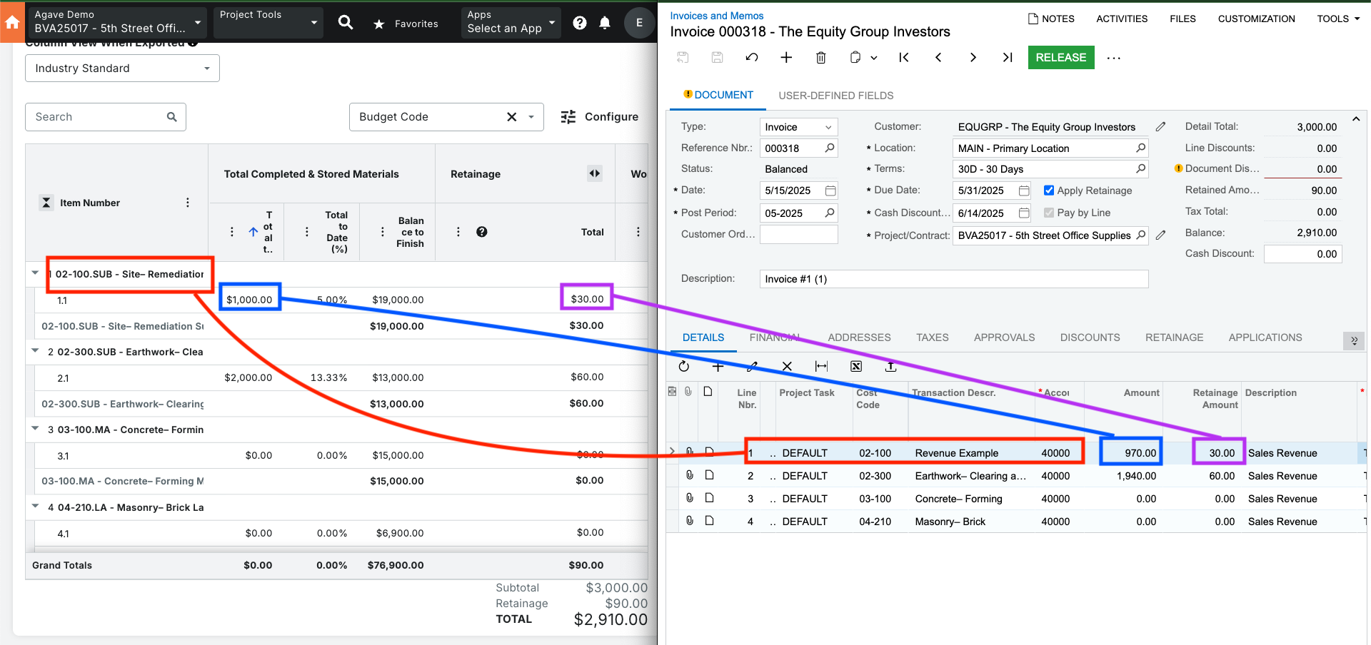 Procore and Acumatica AR Invoices Visual Mapping