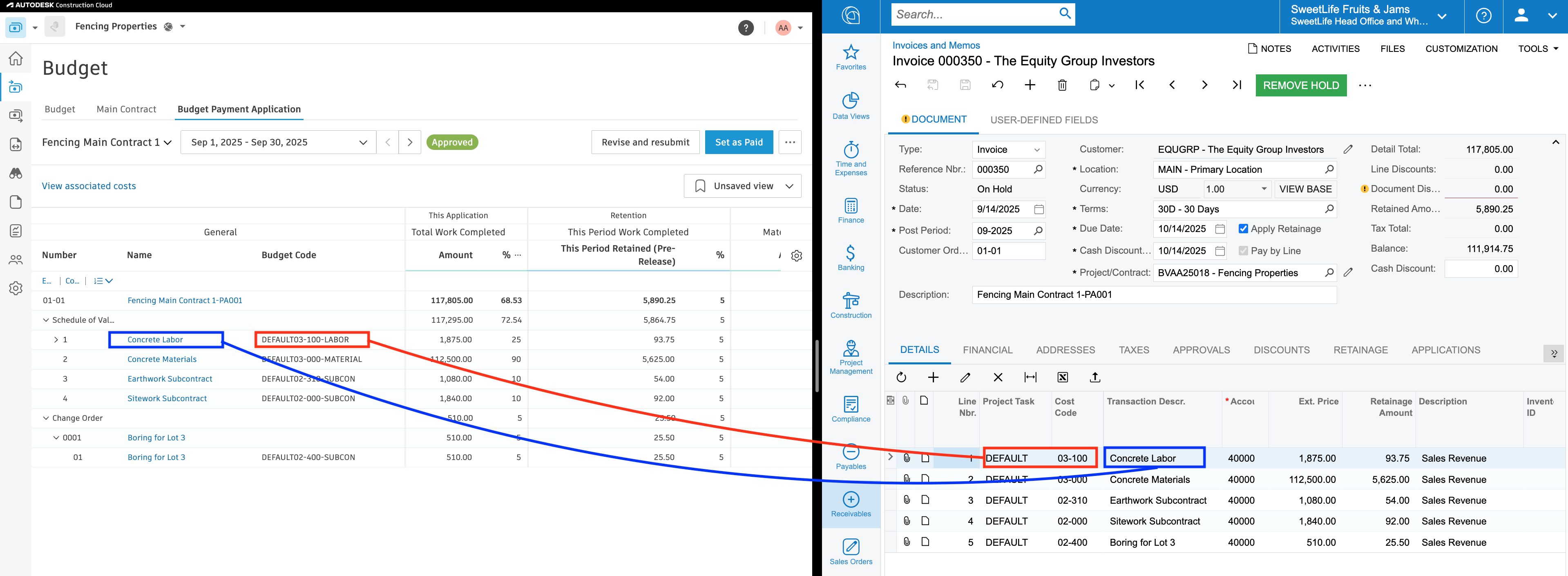 Autodesk Build and Acumatica AR Invoice Mapping