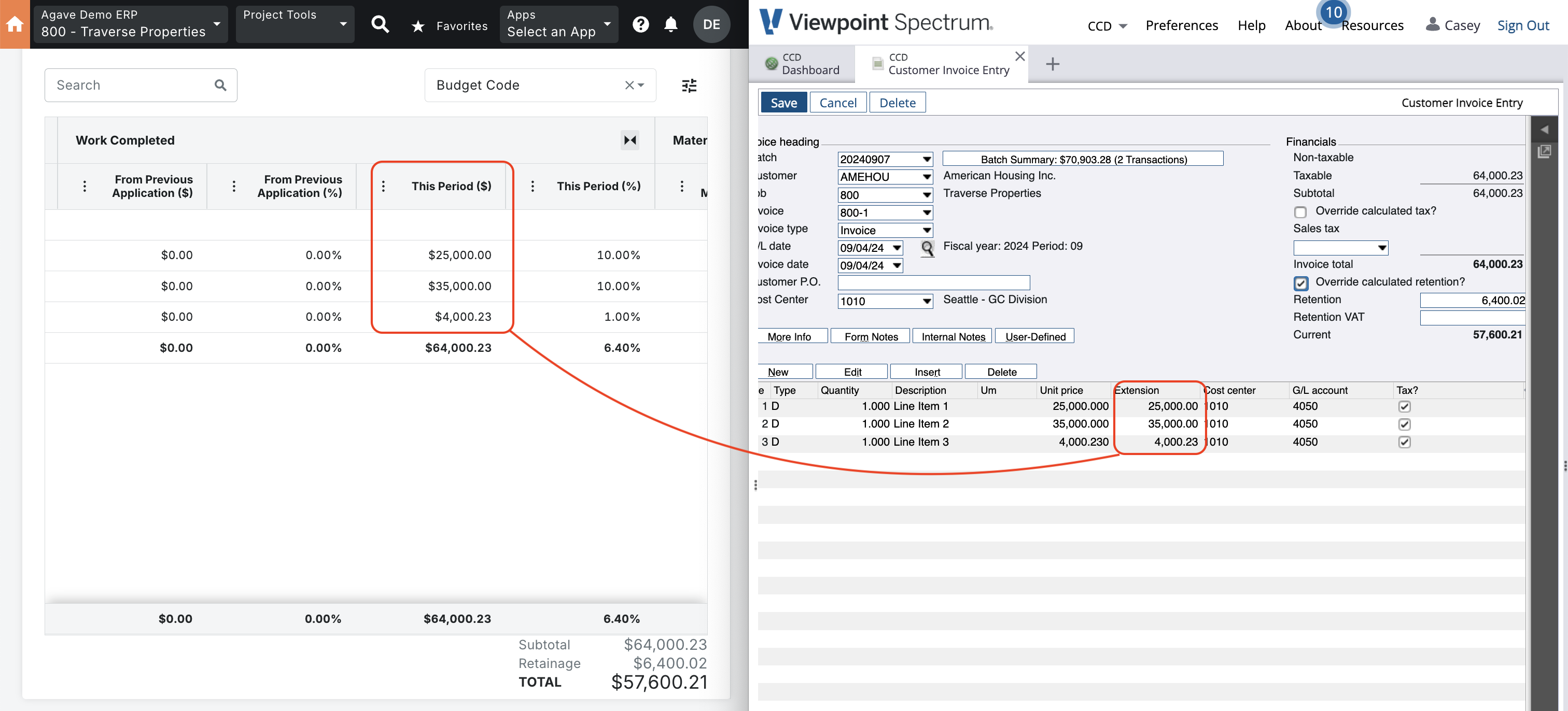 Procore and Spectrum AR Invoice Visual Mapping