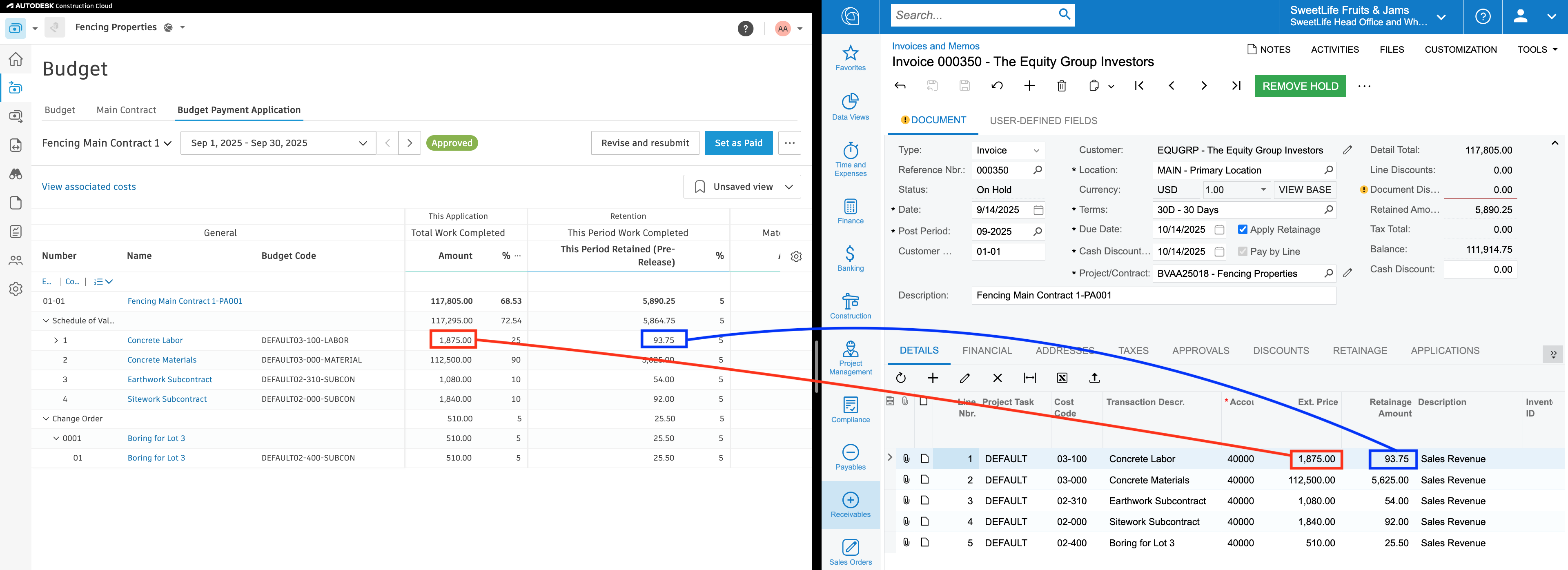 Autodesk Build and Acumatica AR Invoice Mapping
