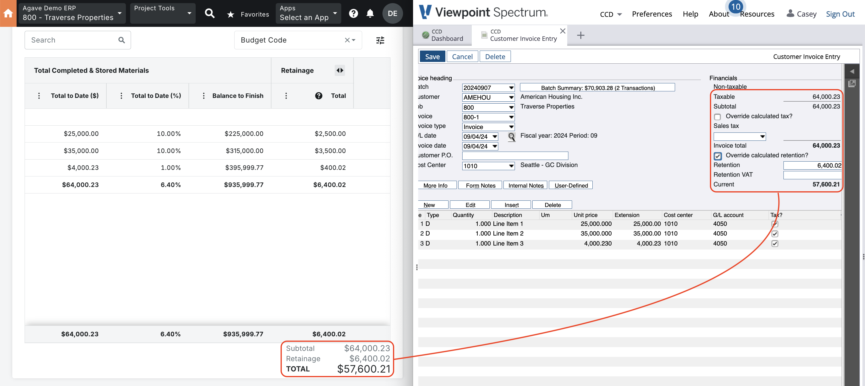 Procore and Spectrum AR Invoice Visual Mapping