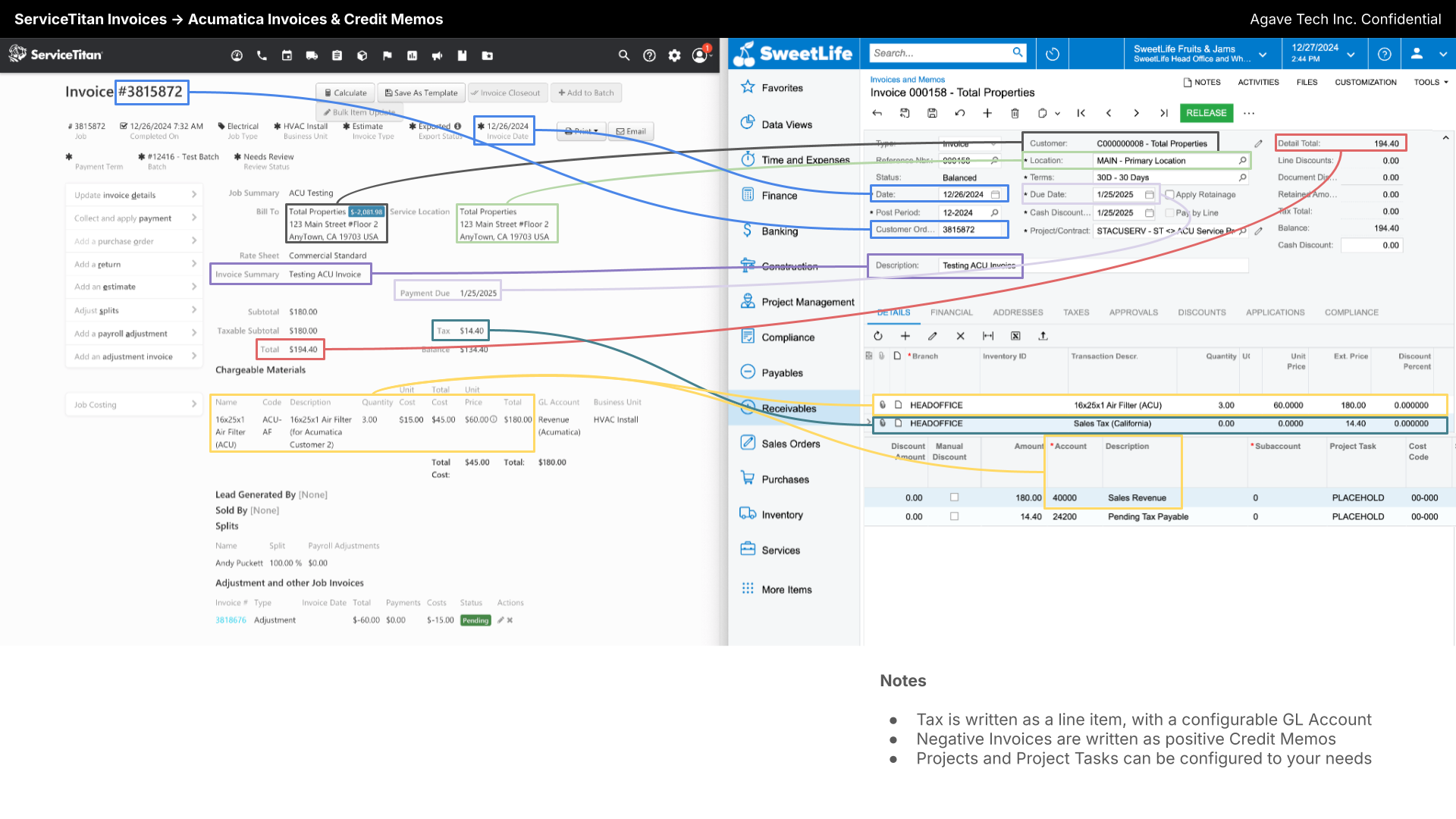 ServiceTitan and Acumatica AR Invoices Visual Mapping