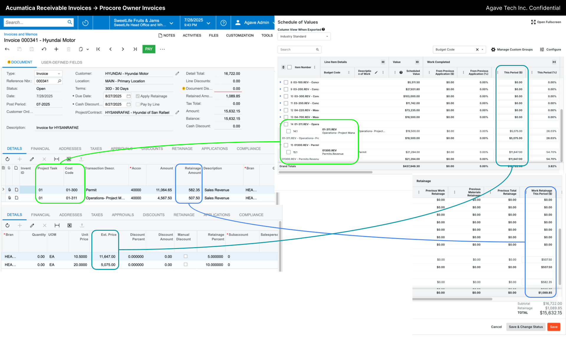 Procore and Acumatica AR Invoices Visual Mapping