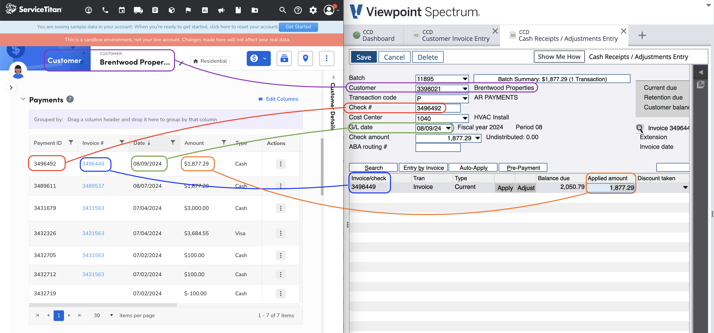 ServiceTitan and Spectrum AR Payments Visual Mapping