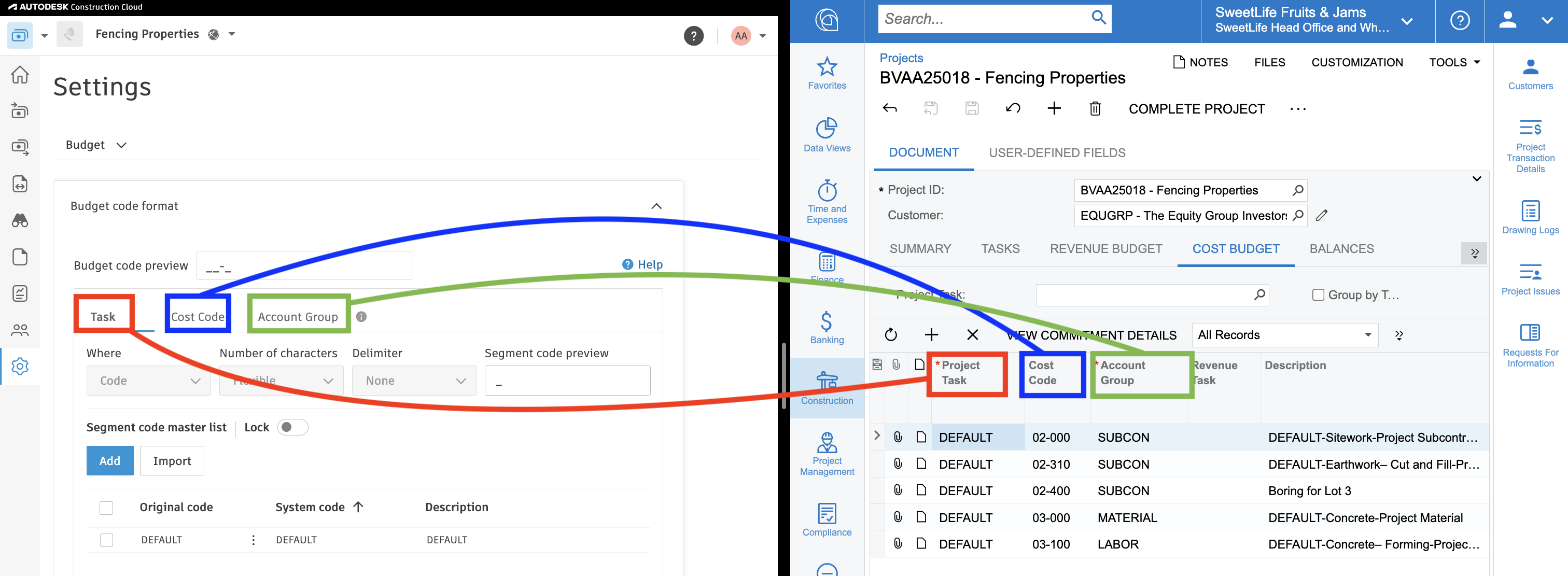 Autodesk Build and Acumatica Budget Code Structure