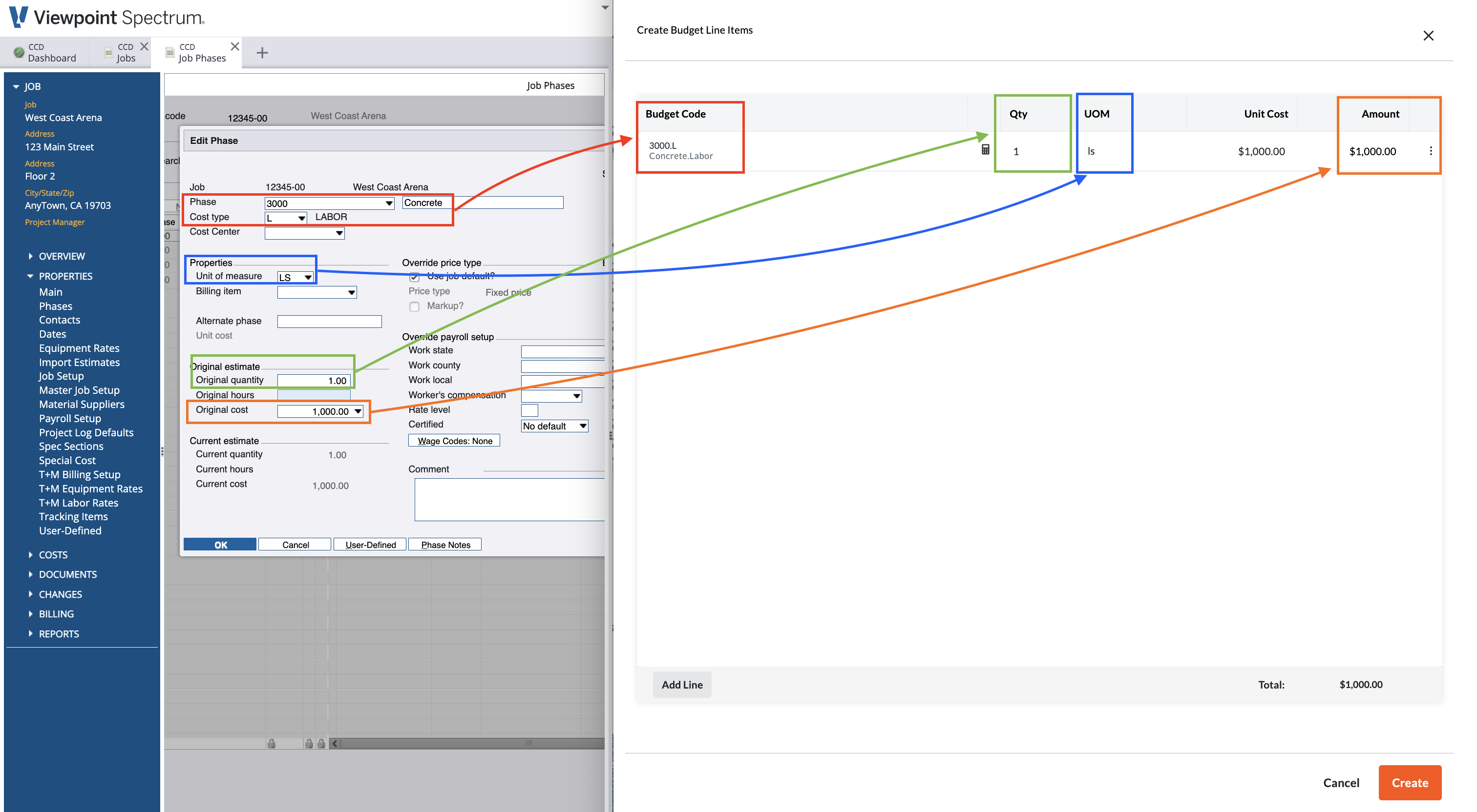 Procore and Spectrum AR Invoice Visual Mapping