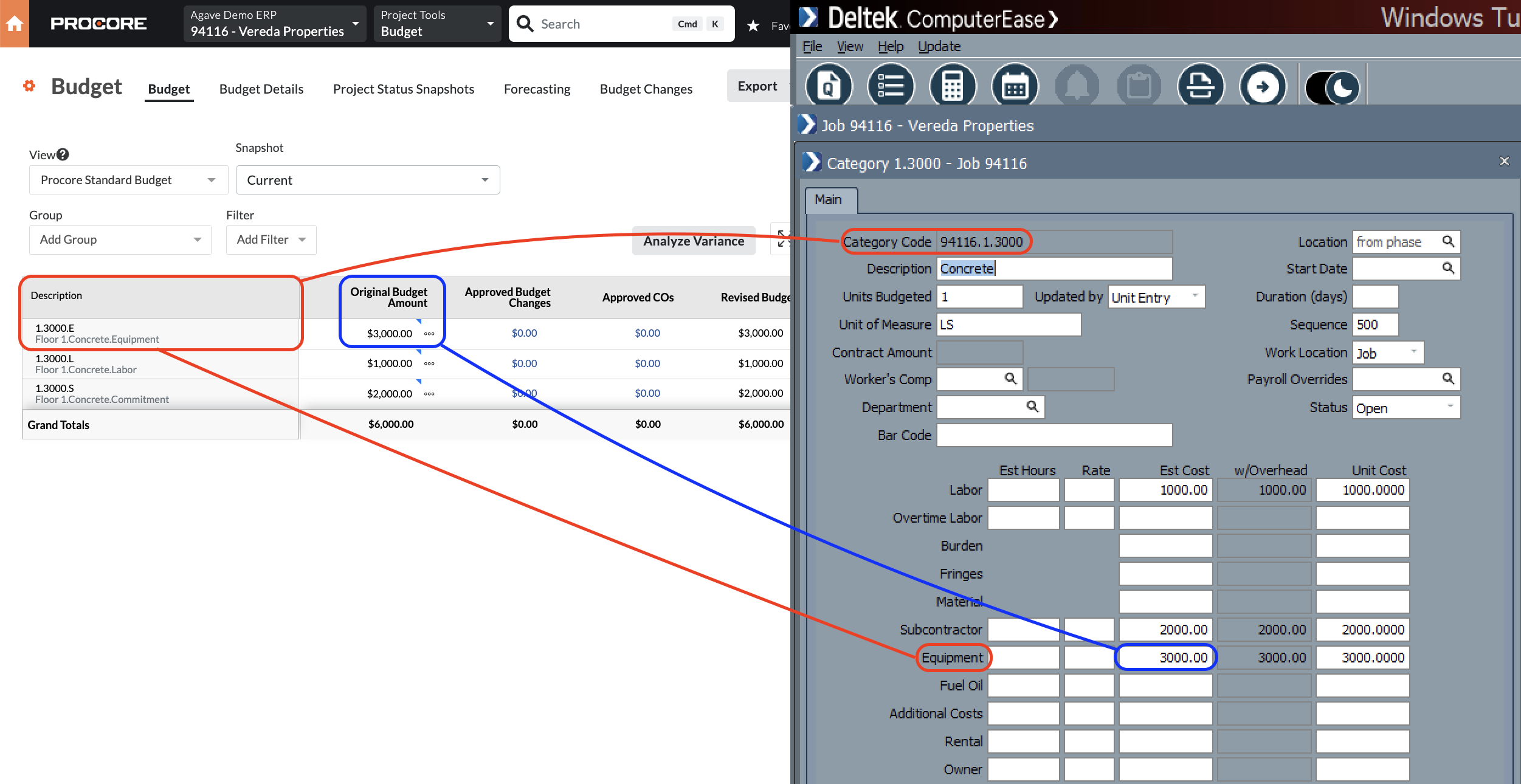 Procore and ComputerEase Visual Mapping